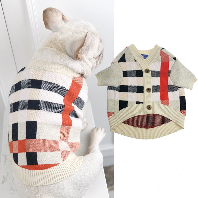 Button-Down Plaid Dog Sweater For Fall or Spring