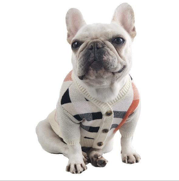 Button-Down Plaid Dog Sweater For Fall or Spring