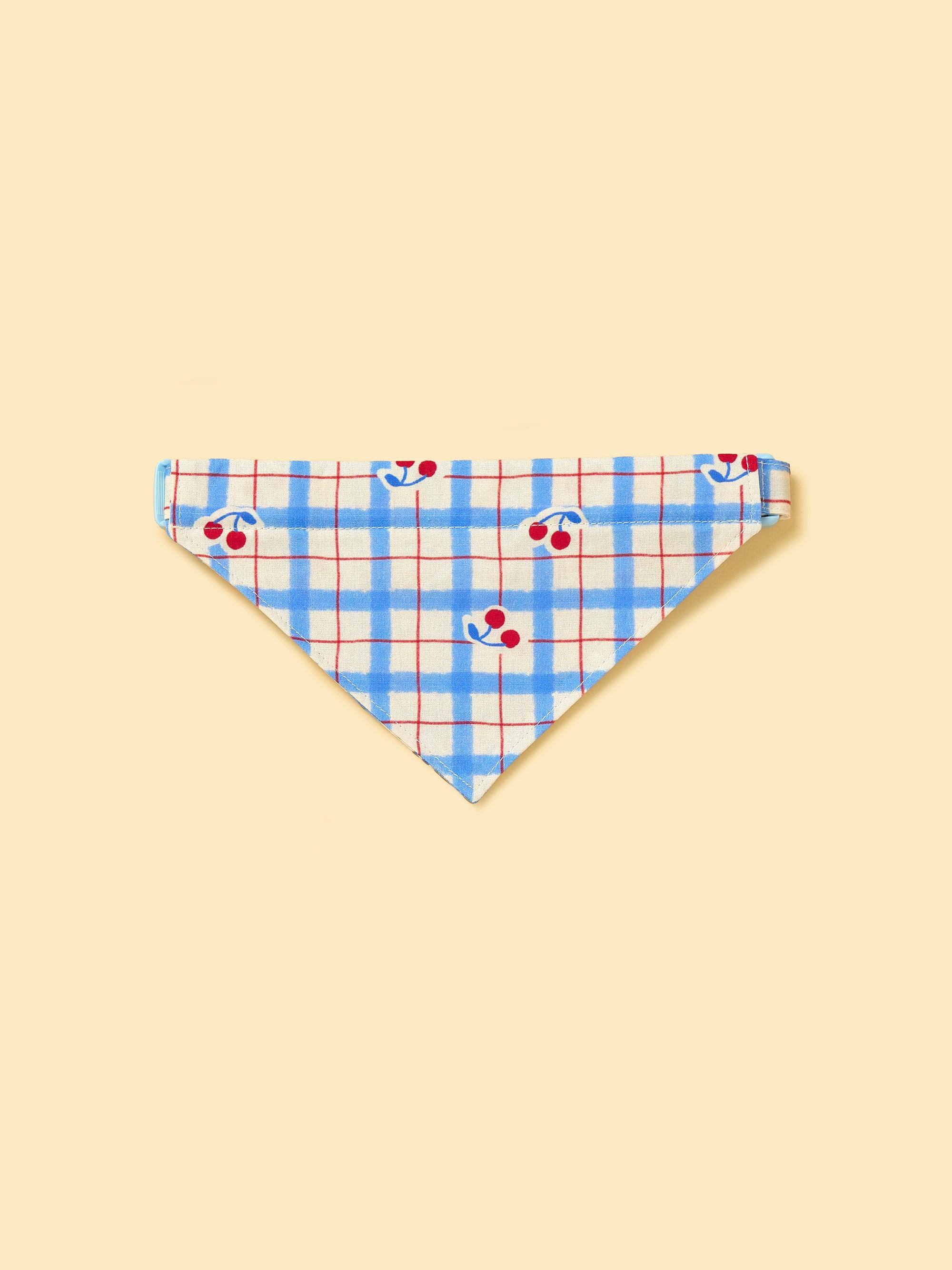 Blue Gingham Cherry Bandana