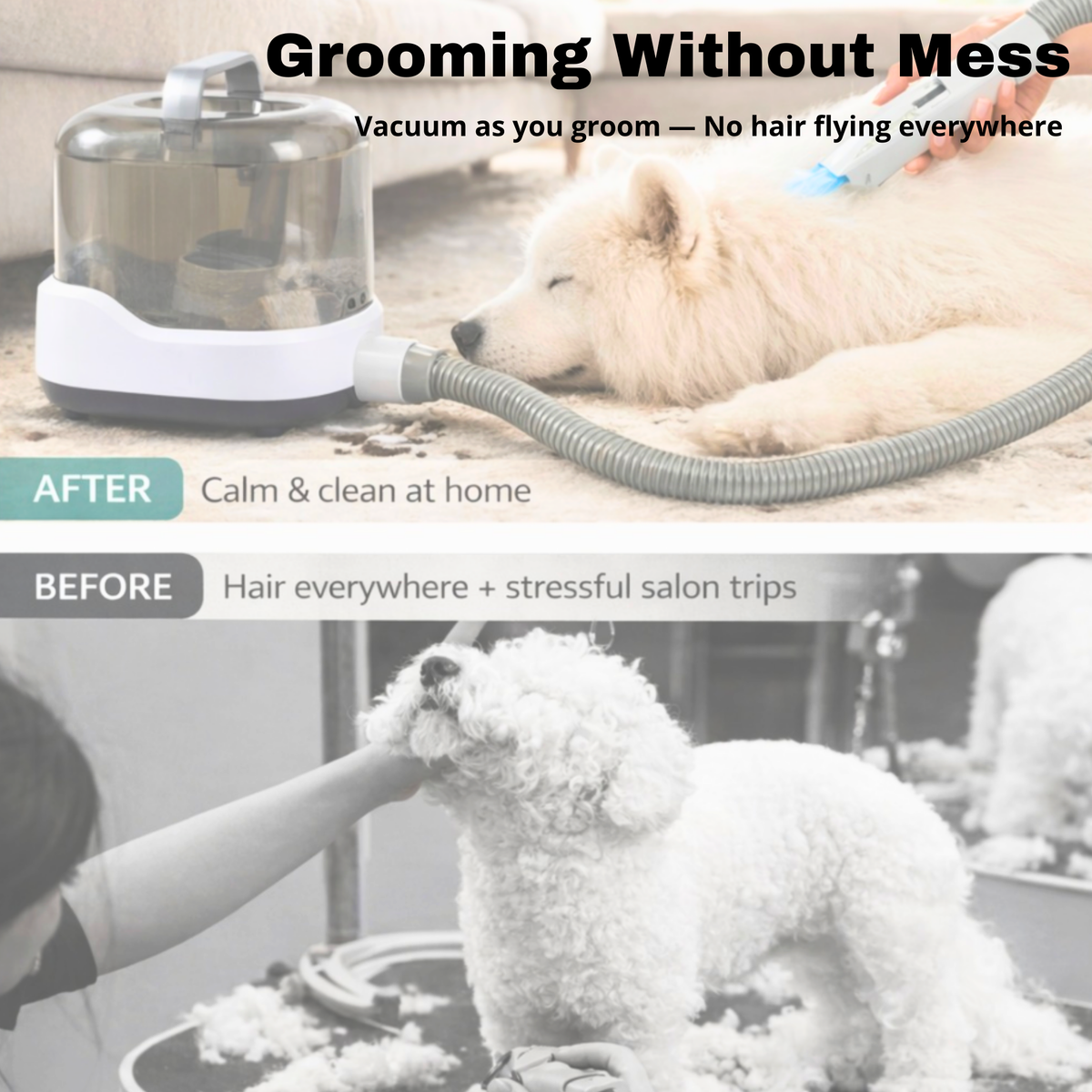 Dr. Milou® | Salon Results at Home, Mess-Free | CalmCare™ Cordless Vacuum Grooming Kit