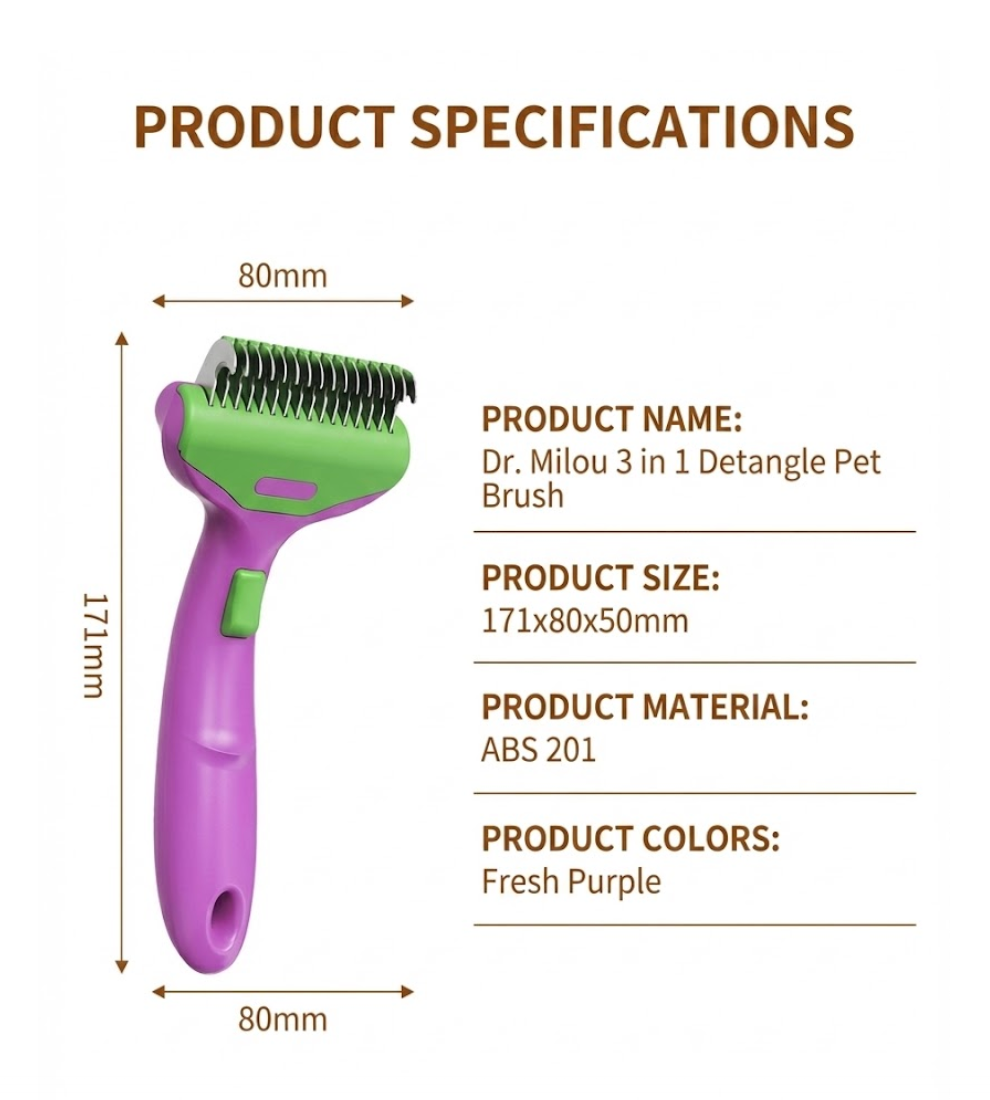 Dr. Milou® | CalmCare Dematting Rake with One-Click Fur Release