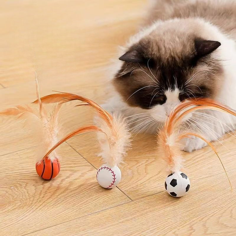 Cat Self-Entertainment Feather Bouncy Balls