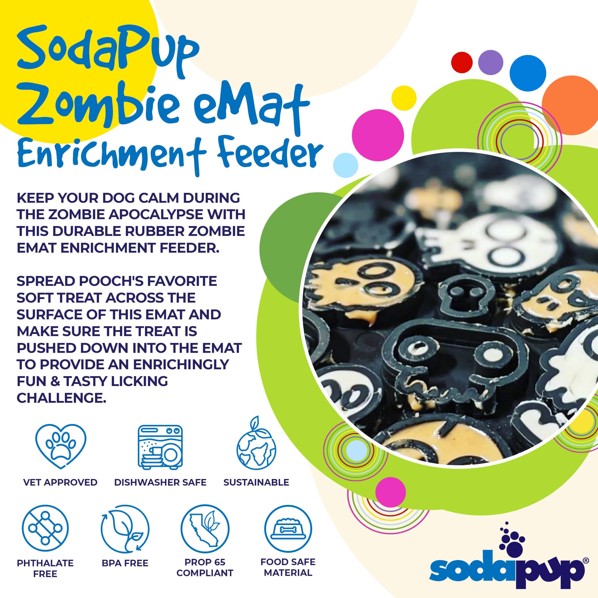 SodaPup® Zombie eMat - Enrichment Lick Mat for Dogs and Cats | Halloween Skull Design