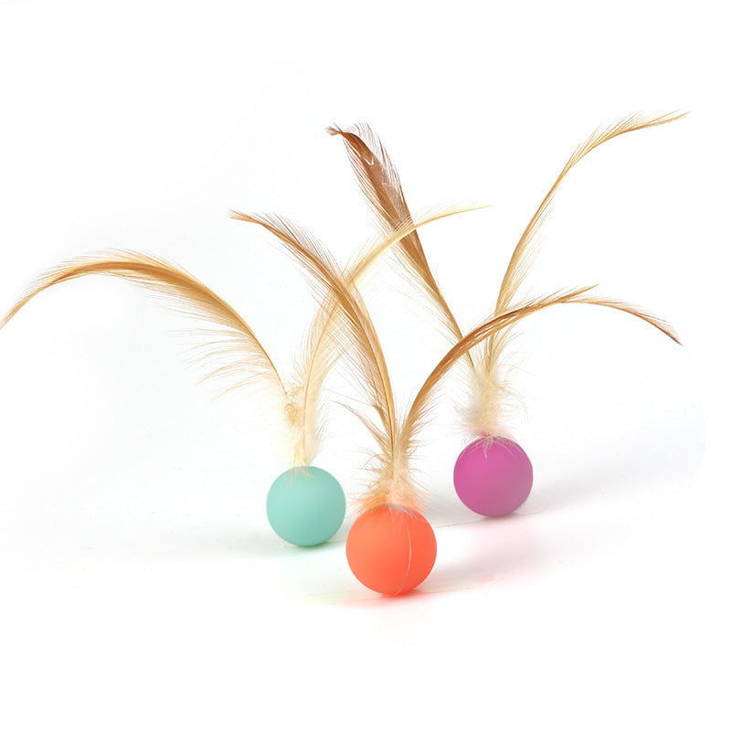 Cat Self-Entertainment Feather Bouncy Balls