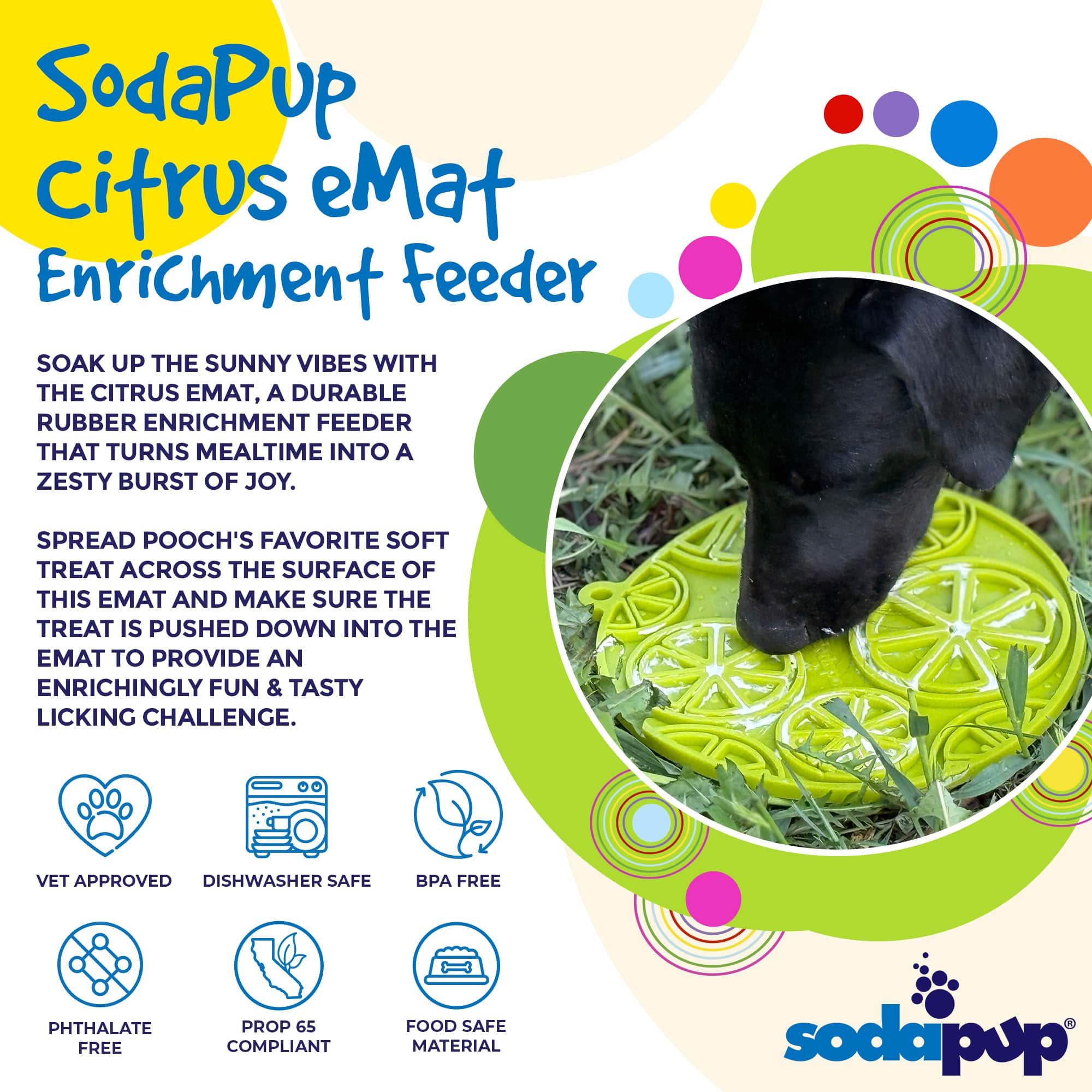 SodaPup® Citrus Design eMat - Enrichment Lick Mat For Dogs and Cats - with Suction Cups | USA Made