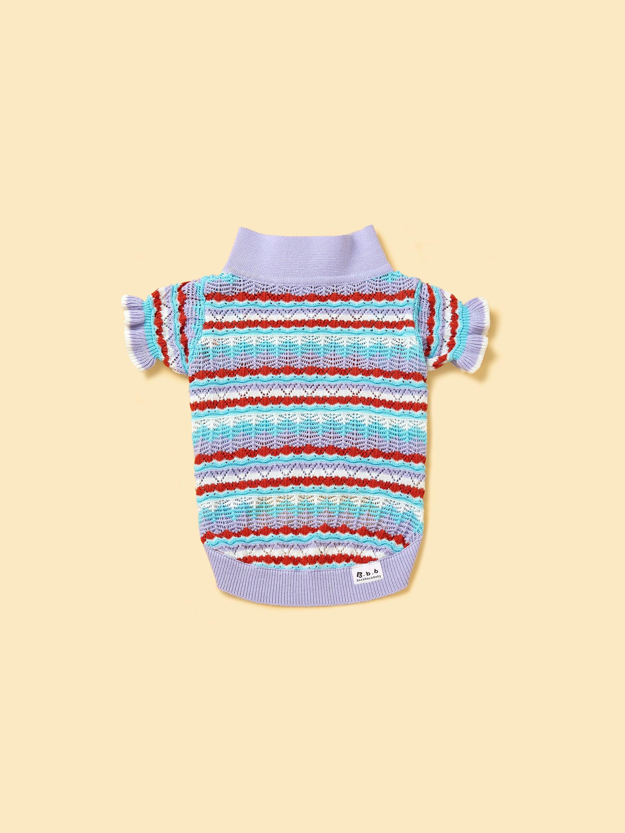 Pet & Me Spring Summer Lavender Ruffle Crochet Short Sleeve Polo Shirt