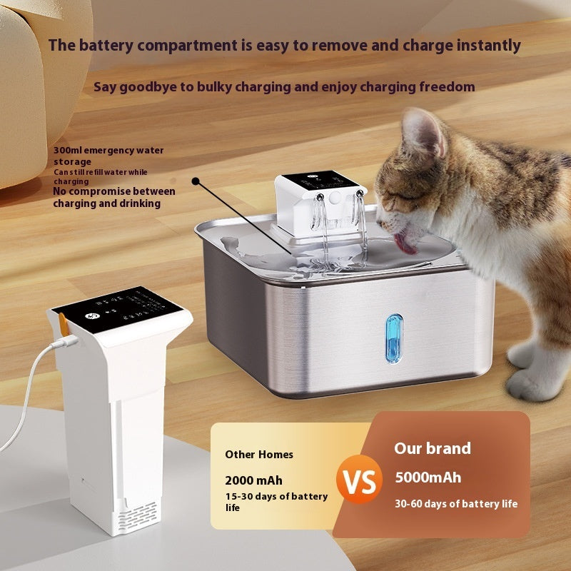 Wireless Pet Water Fountain Stainless Steel Rechargeable