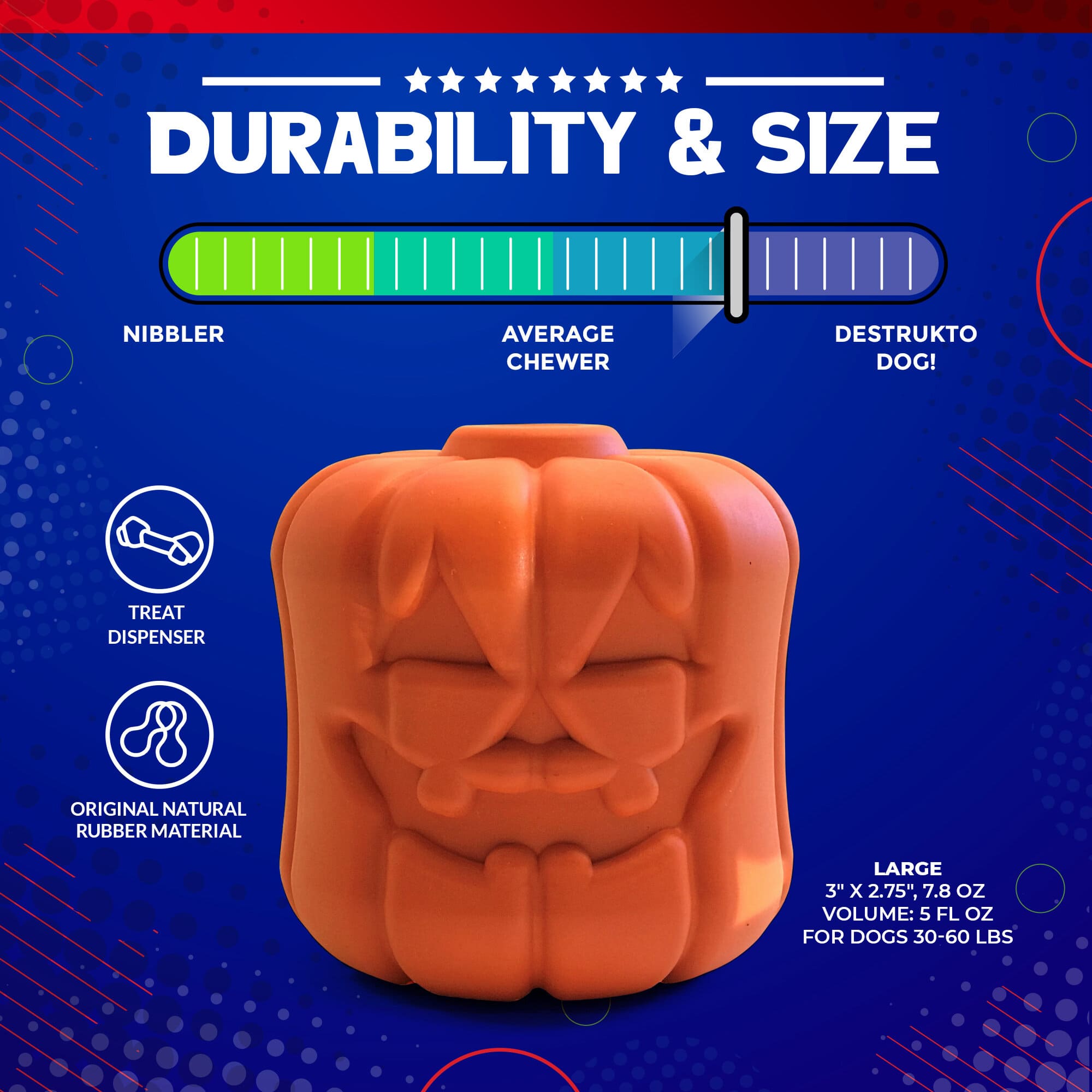 SodaPup® Jack O' Lantern Dog Toy - Durable Halloween Chew Toy for Large Dogs | USA Made