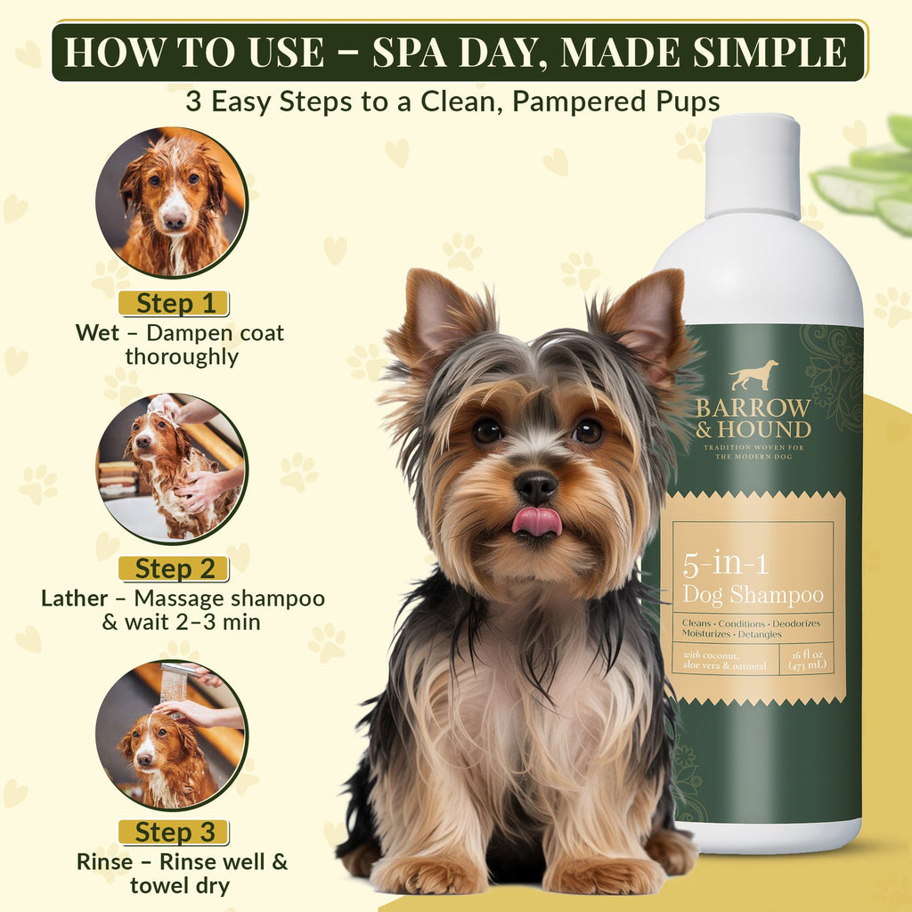 5-in-1 Dog Shampoo – Cleans, Conditions, Deodorizes, Moisturizes & Detangles