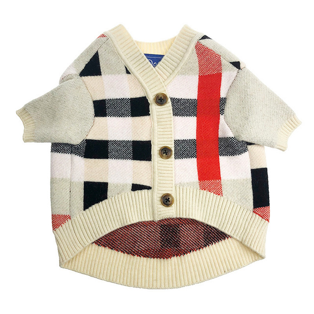 Button-Down Plaid Dog Sweater For Fall or Spring