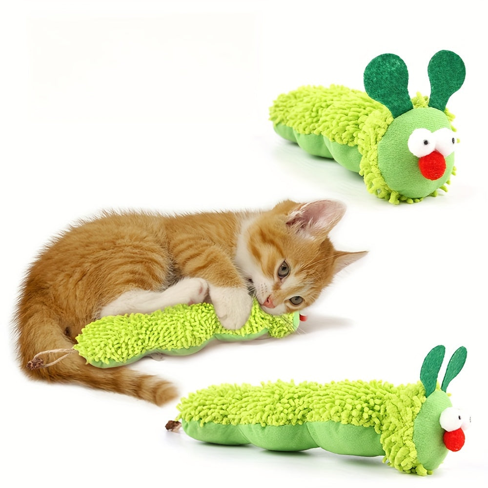 Green Worm Interactive Plush Cat Toy