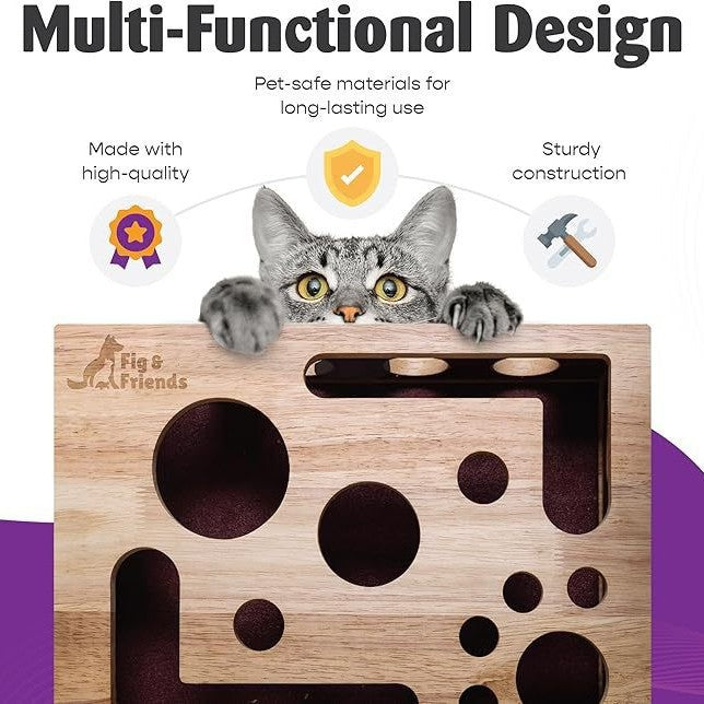 Solid Wood Maze Cat Nail File Enrichment Puzzle