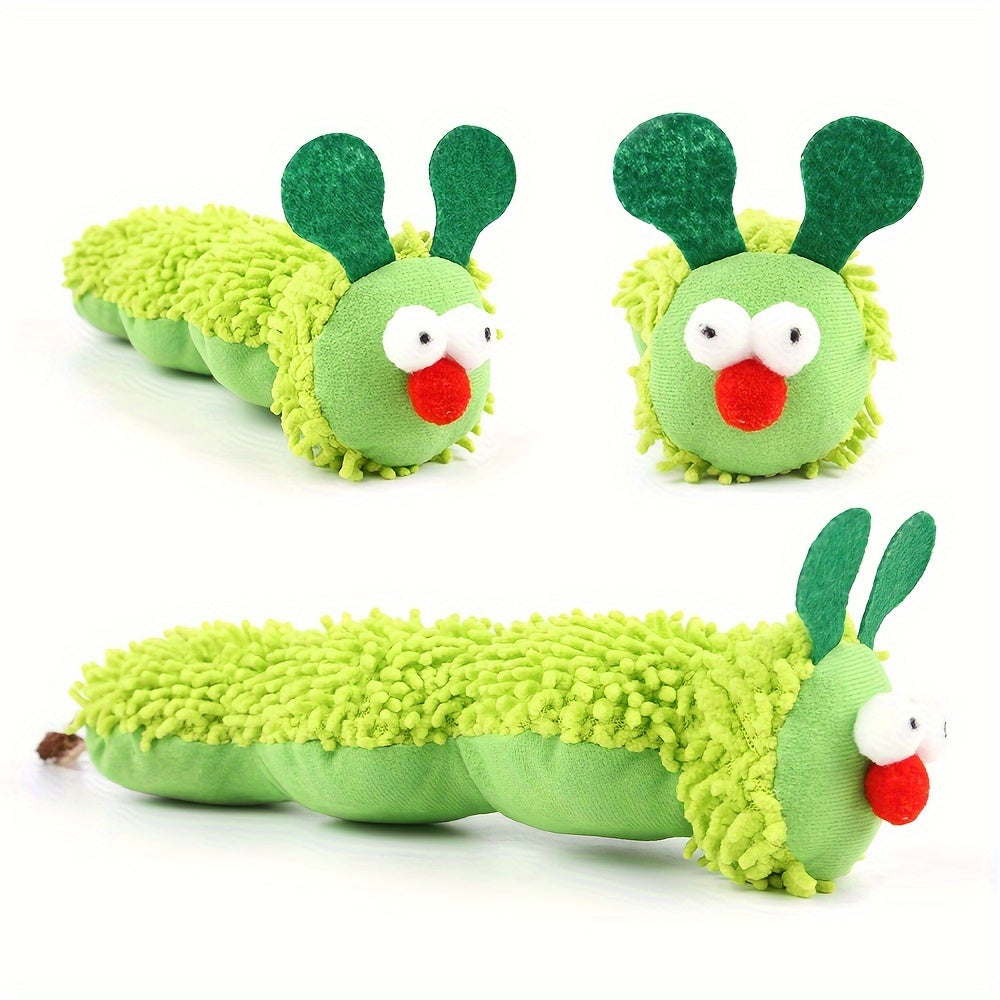 Green Worm Interactive Plush Cat Toy