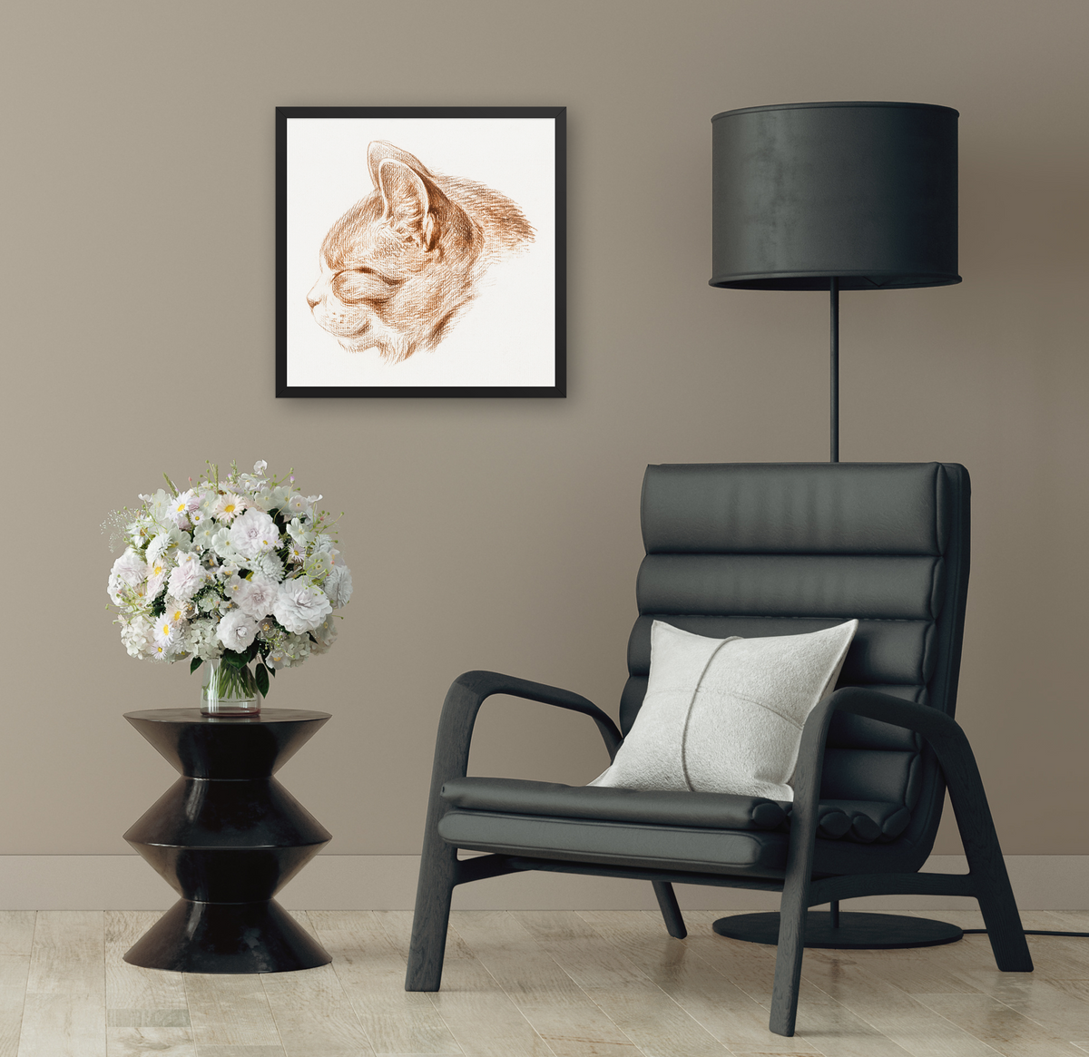 Sebastian & Clementine Sketch of Cat Premium Framed Poster