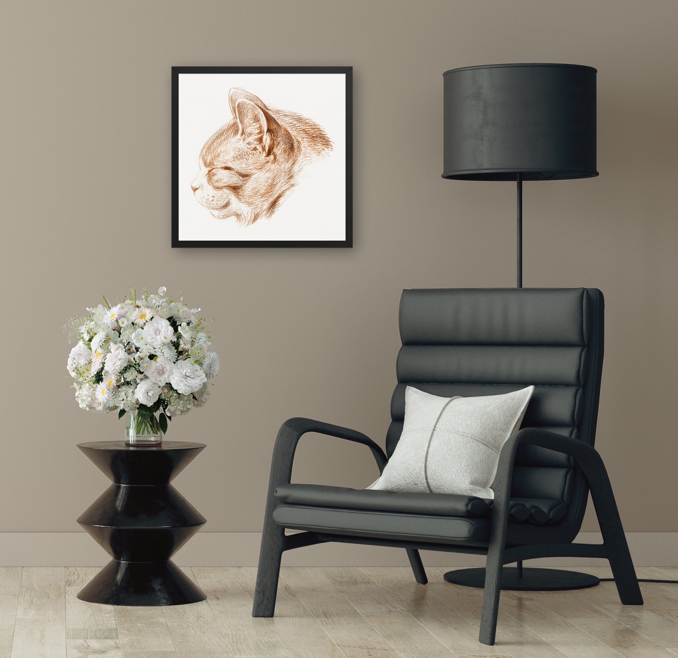 Sebastian & Clementine Sketch of Cat Premium Framed Poster