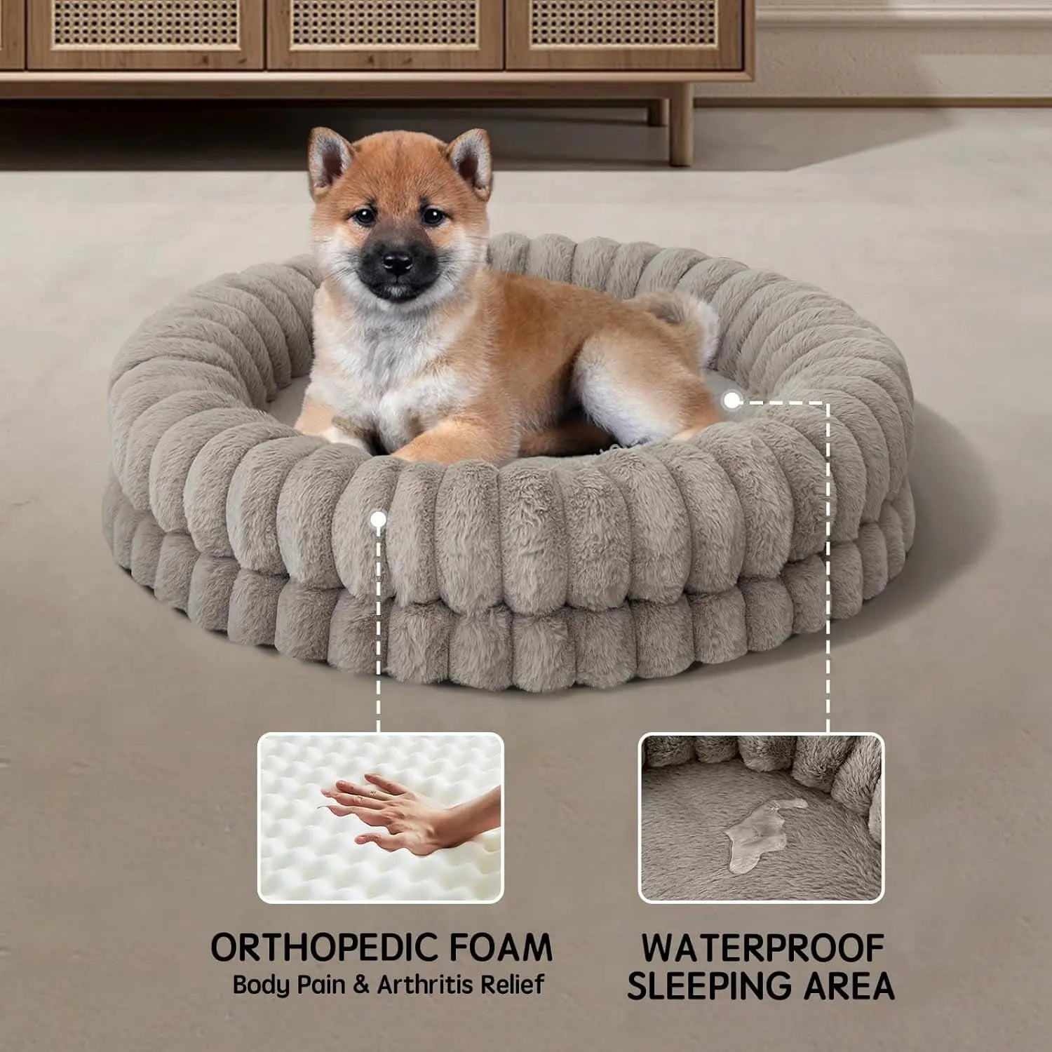 Luxury Donut Dog Bed – Orthopedic Calming Round Bed, Washable