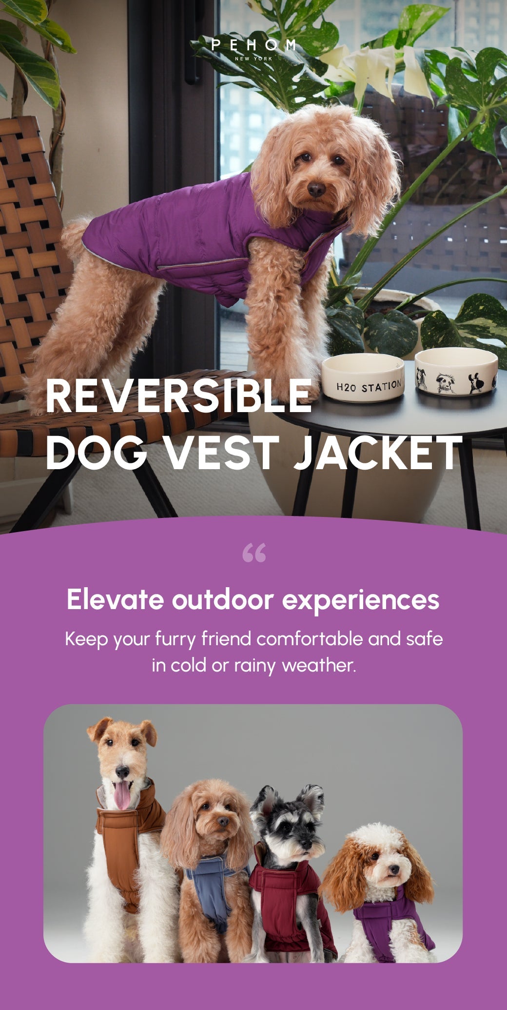 Pehom | Reversible Dog Vest Jacket - Purple Caramel