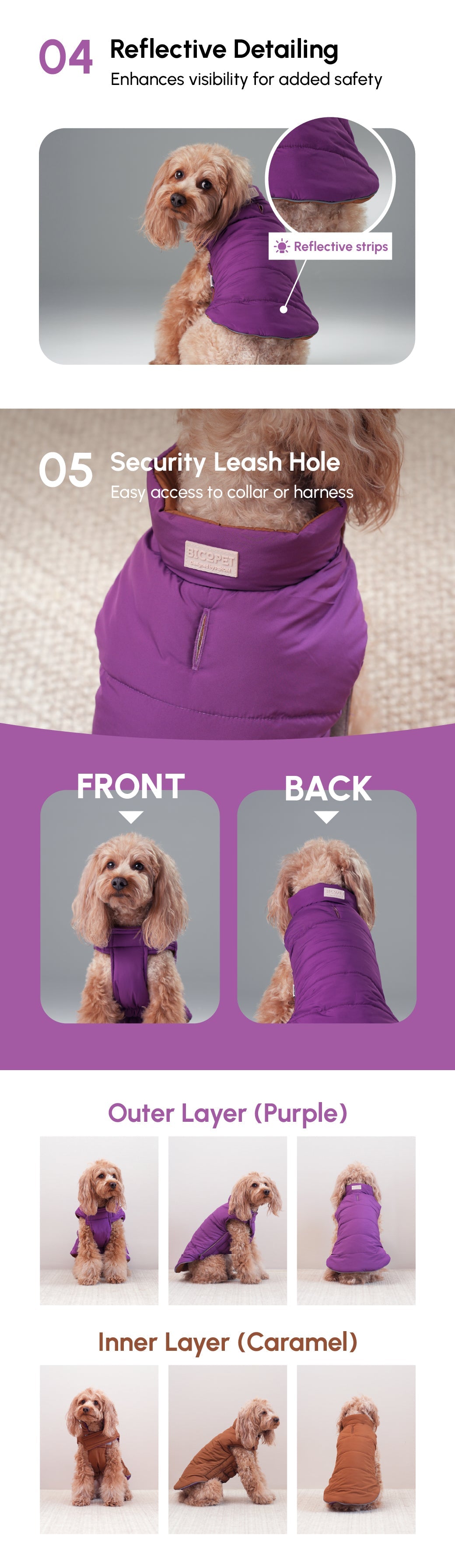 Pehom | Reversible Dog Vest Jacket - Purple Caramel