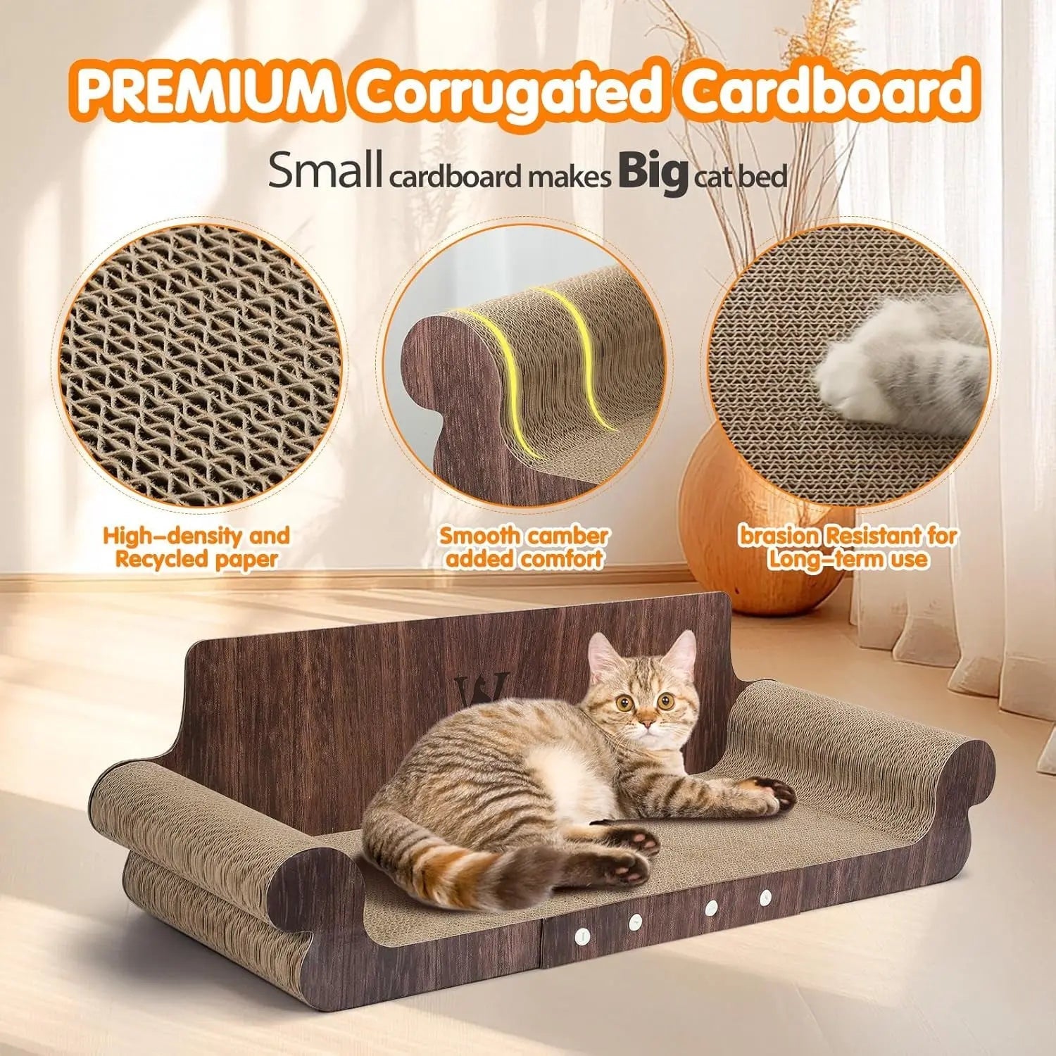 Cardboard Cat Scratcher Bed & Lounger – 32" Cat Couch