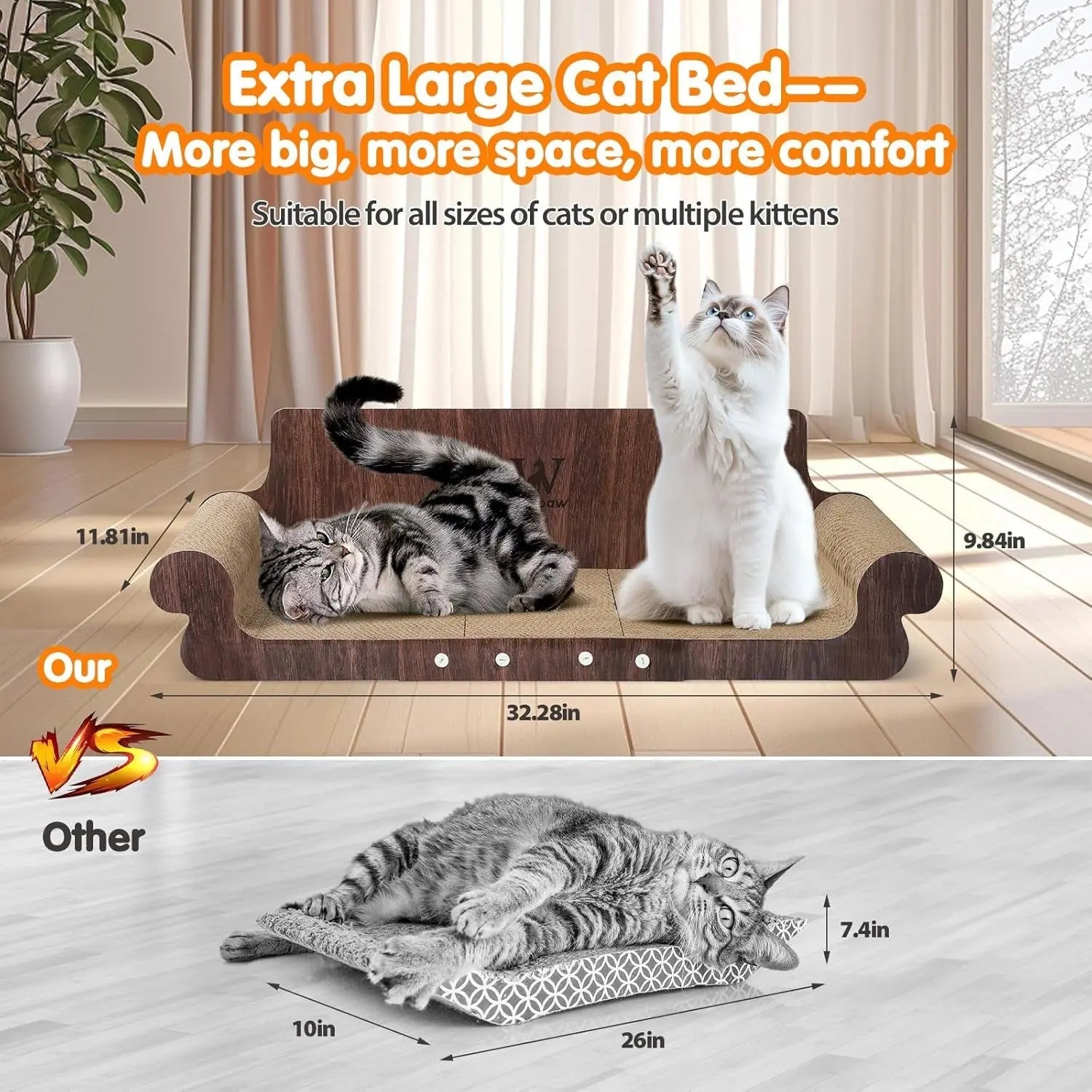 Cardboard Cat Scratcher Bed & Lounger – 32" Cat Couch