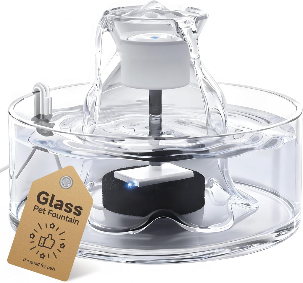 Glass Pet Water Fountain – 2.7L, Ultra Quiet, BPA-Free, Auto Pump