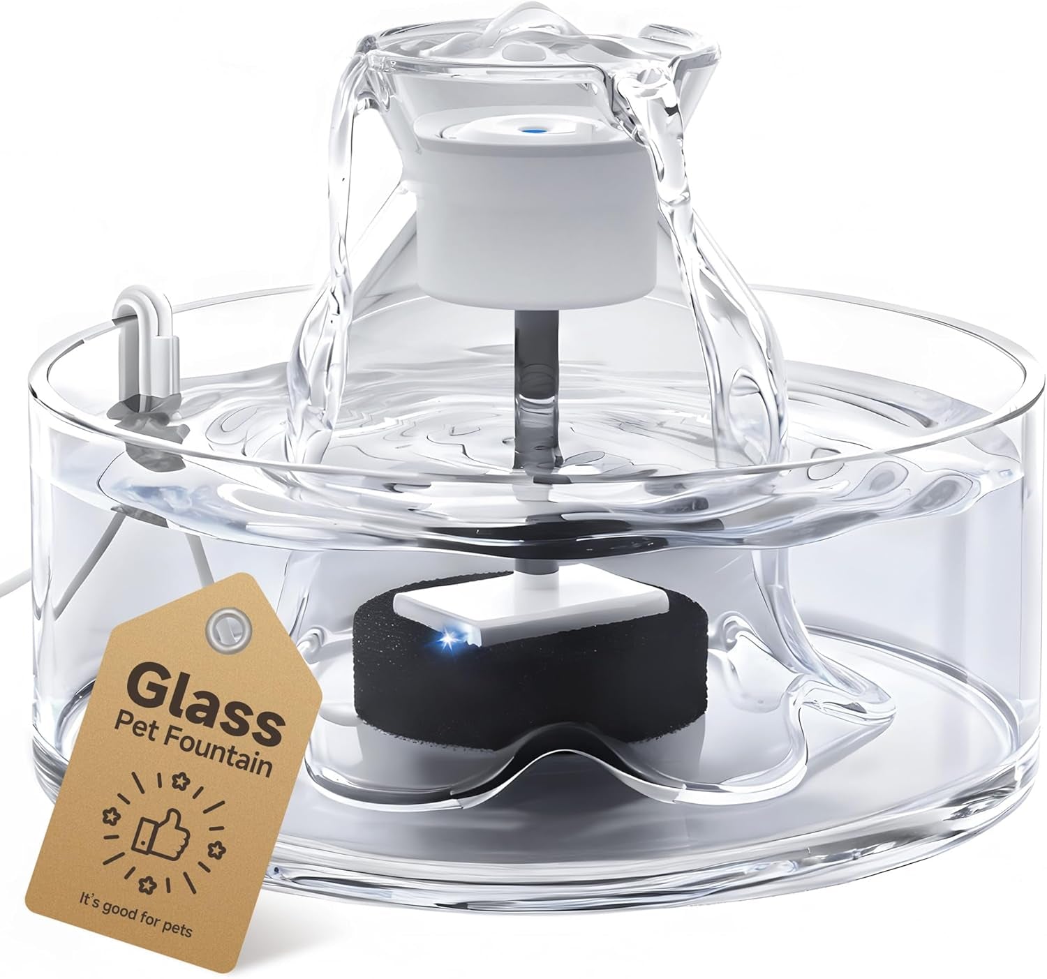Glass Pet Water Fountain – 2.7L, Ultra Quiet, BPA-Free, Auto Pump