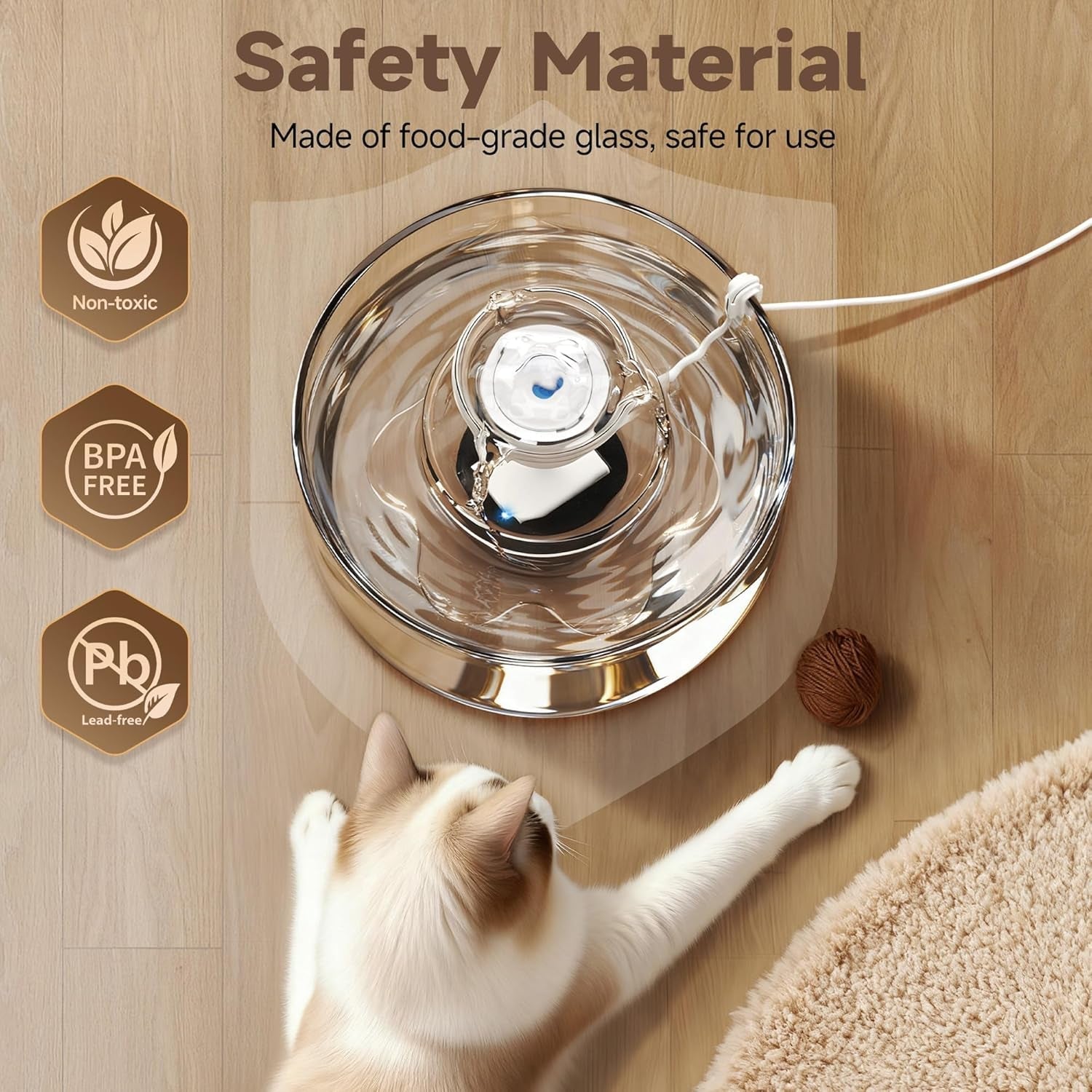 Glass Pet Water Fountain – 2.7L, Ultra Quiet, BPA-Free, Auto Pump
