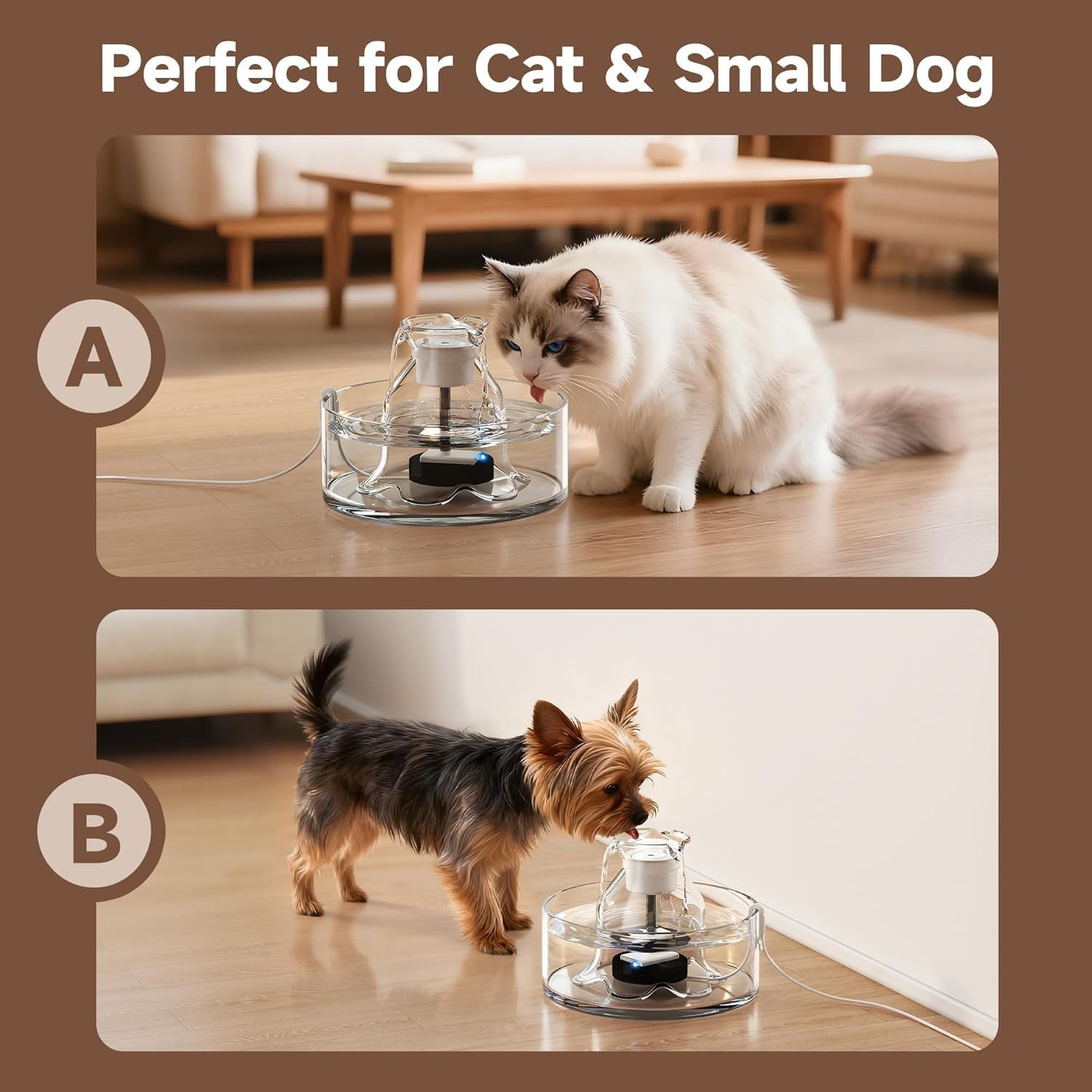 Glass Pet Water Fountain – 2.7L, Ultra Quiet, BPA-Free, Auto Pump