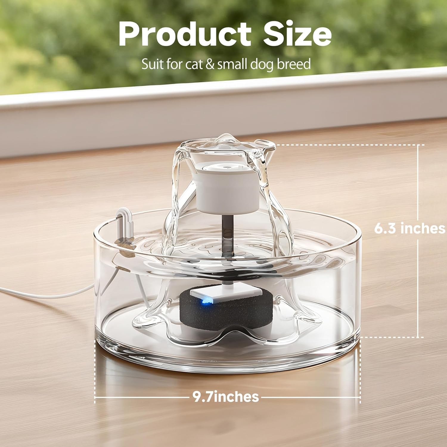 Glass Pet Water Fountain – 2.7L, Ultra Quiet, BPA-Free, Auto Pump