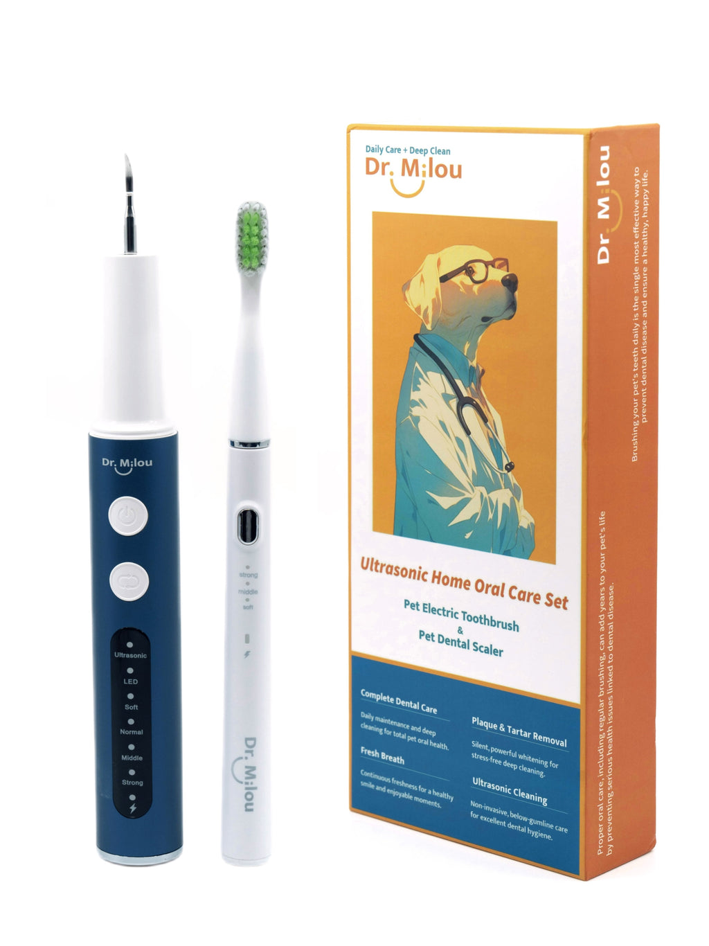 Dr. Milou® | Anesthesia-Free Pet Dental Cleaning Kit: Professional Ultrasonic Tartar Remover & Electric Toothbrush for Dogs & Cats