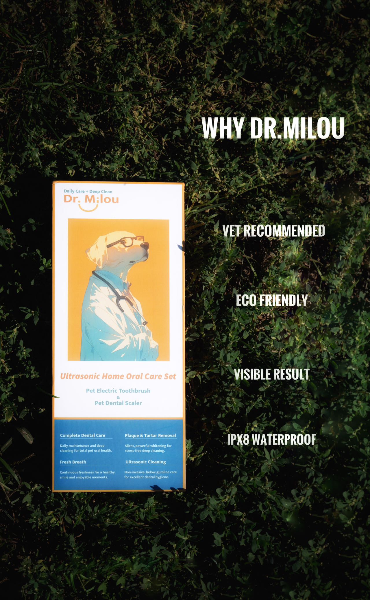 Dr. Milou® | Anesthesia-Free Pet Dental Cleaning Kit: Professional Ultrasonic Tartar Remover & Electric Toothbrush for Dogs & Cats