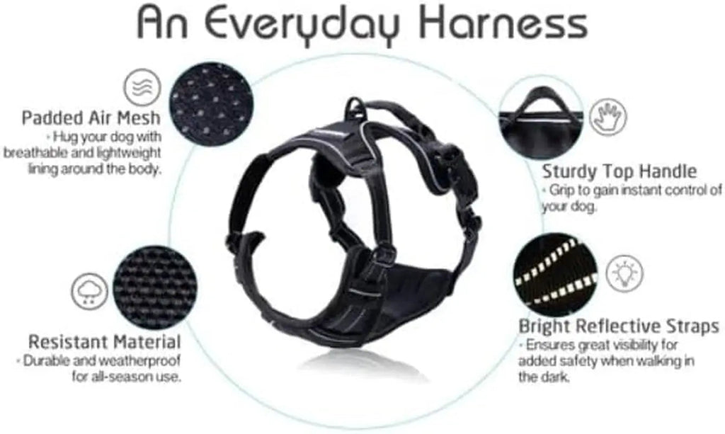 No-Pull Reflective Dog Harness, Heavy-Duty Oxford, Adjustable
