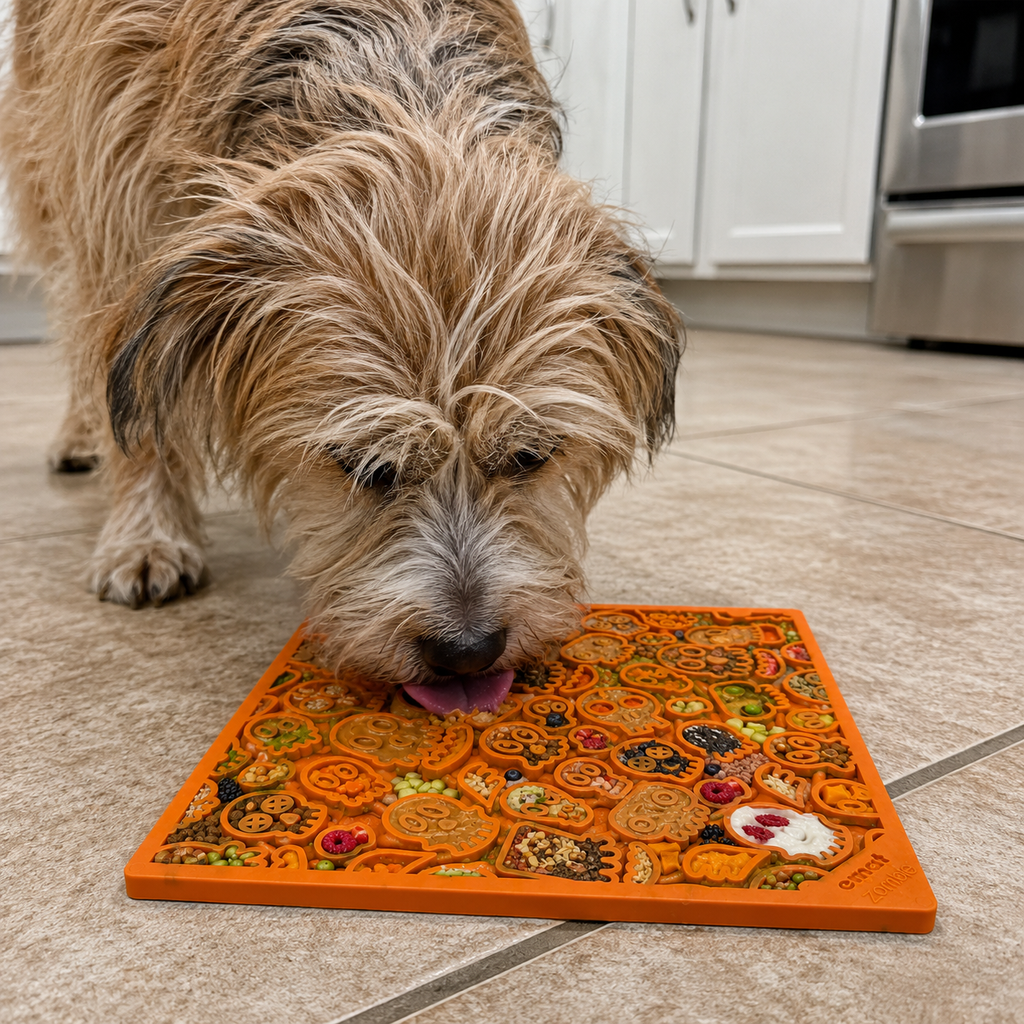SodaPup® Zombie eMat - Enrichment Lick Mat for Dogs and Cats | Halloween Skull Design