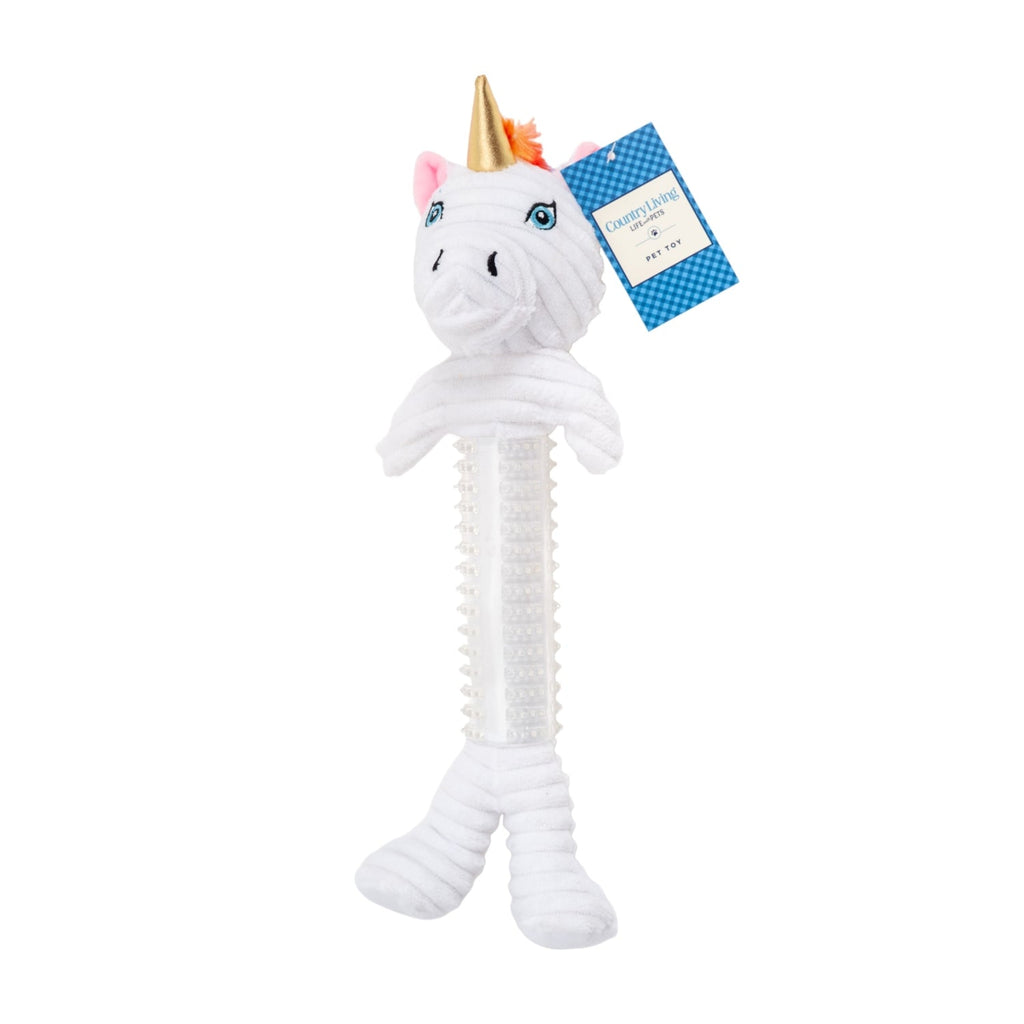 Country Living Thermoplastic Rubber Skinny Unicorn Corduroy Plush Dog Toy