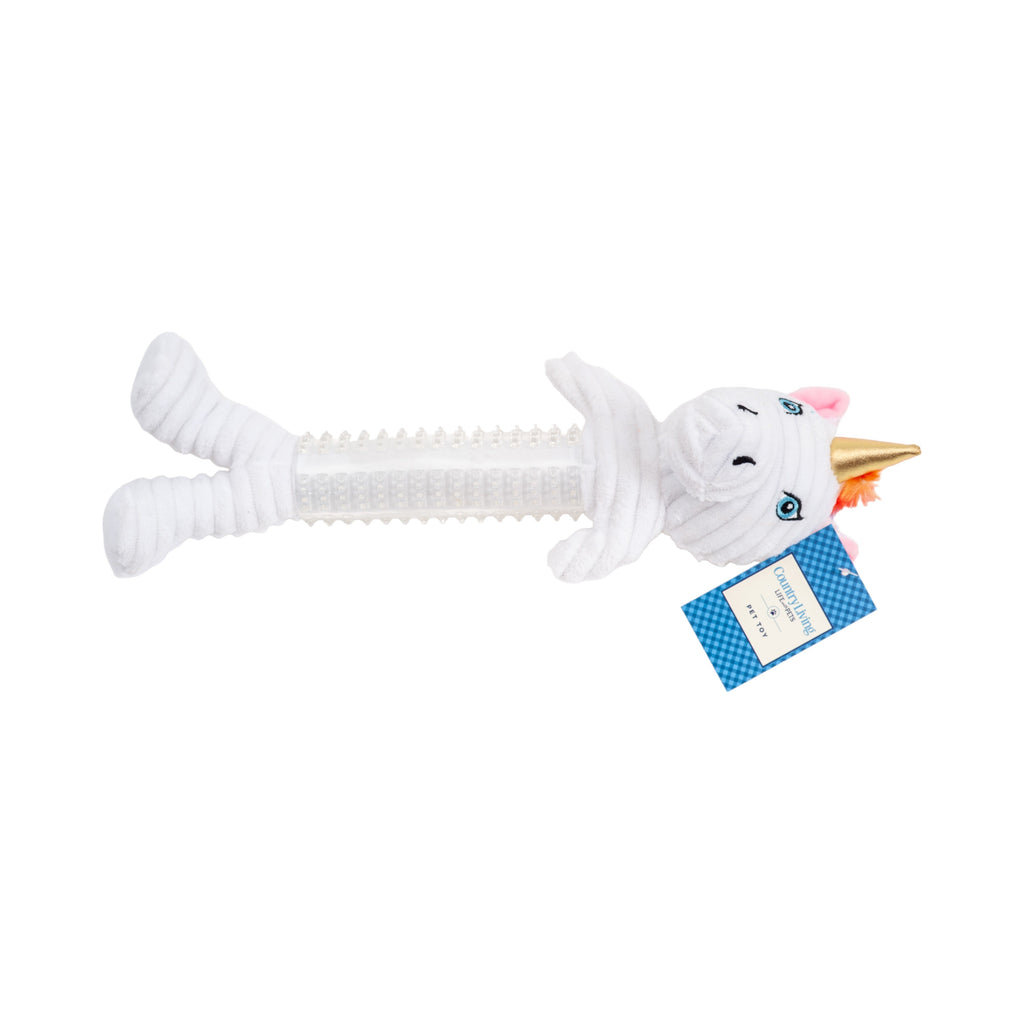 Country Living Thermoplastic Rubber Skinny Unicorn Corduroy Plush Dog Toy
