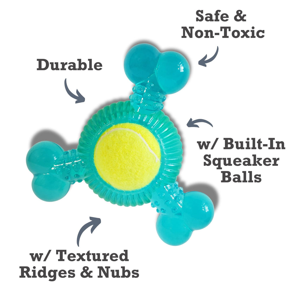 3-Bone TPR Chew Toy with Squeaker & Tennis Ball for Dogs
