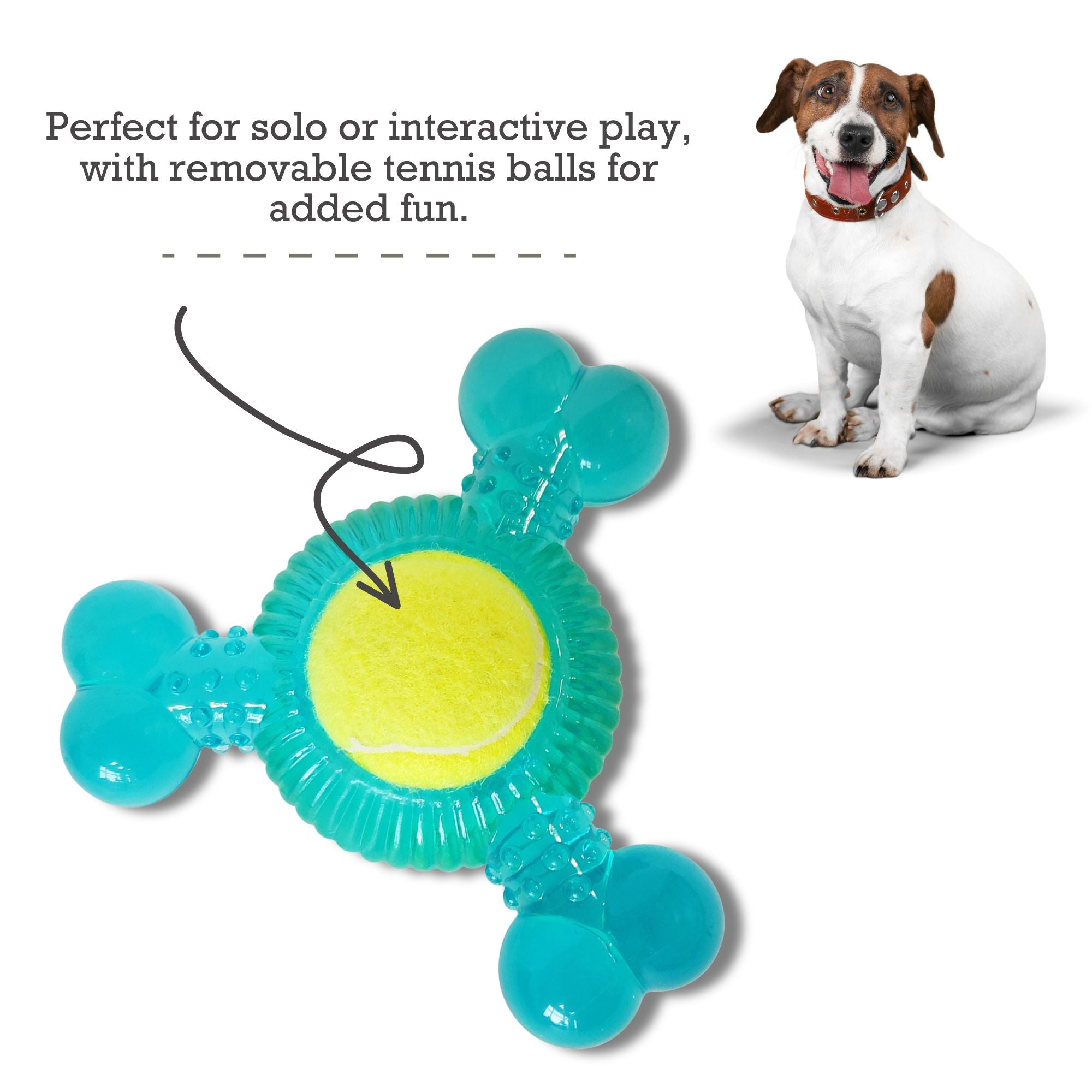 3-Bone TPR Chew Toy with Squeaker & Tennis Ball for Dogs