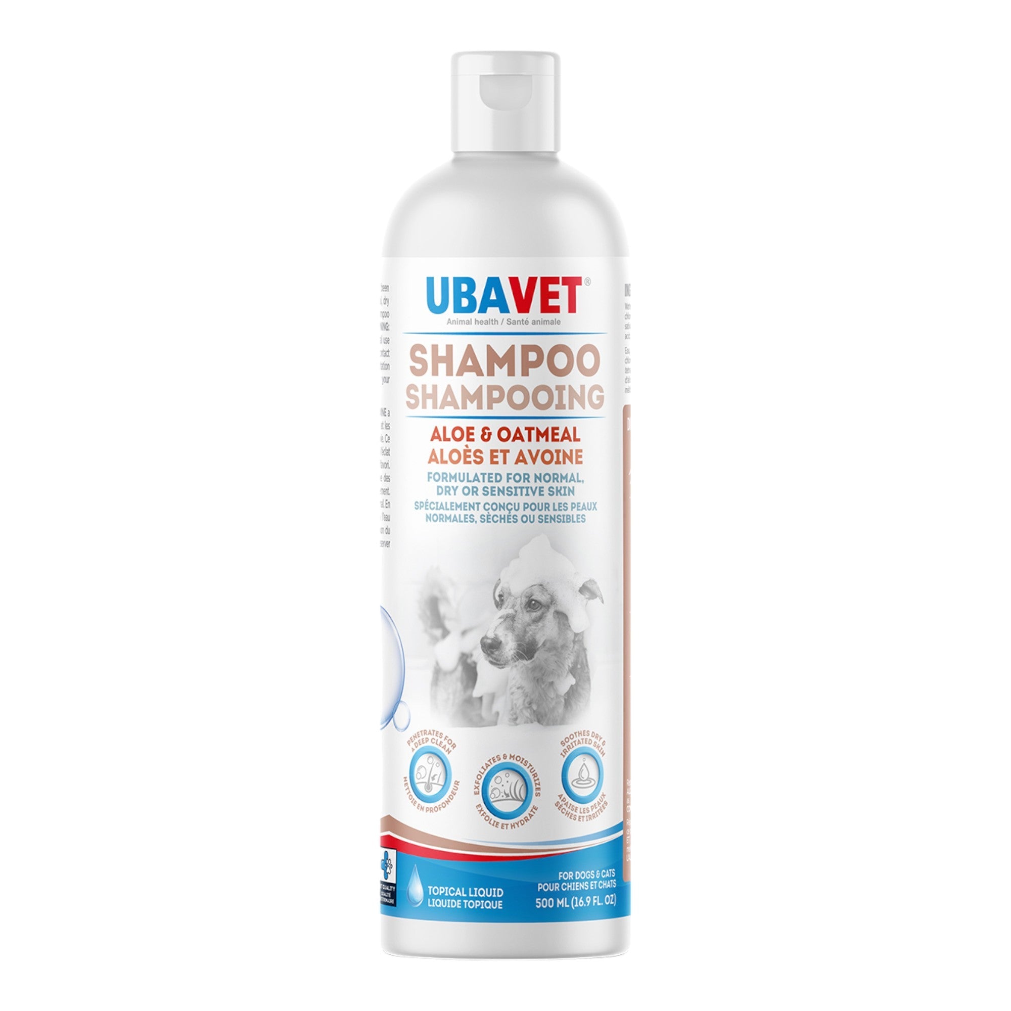 UBAVET Aloe & Oatmeal Shampoo for Dogs & Cats – Gentle Hydrating Formula – (16.9 fl oz / 500ml)