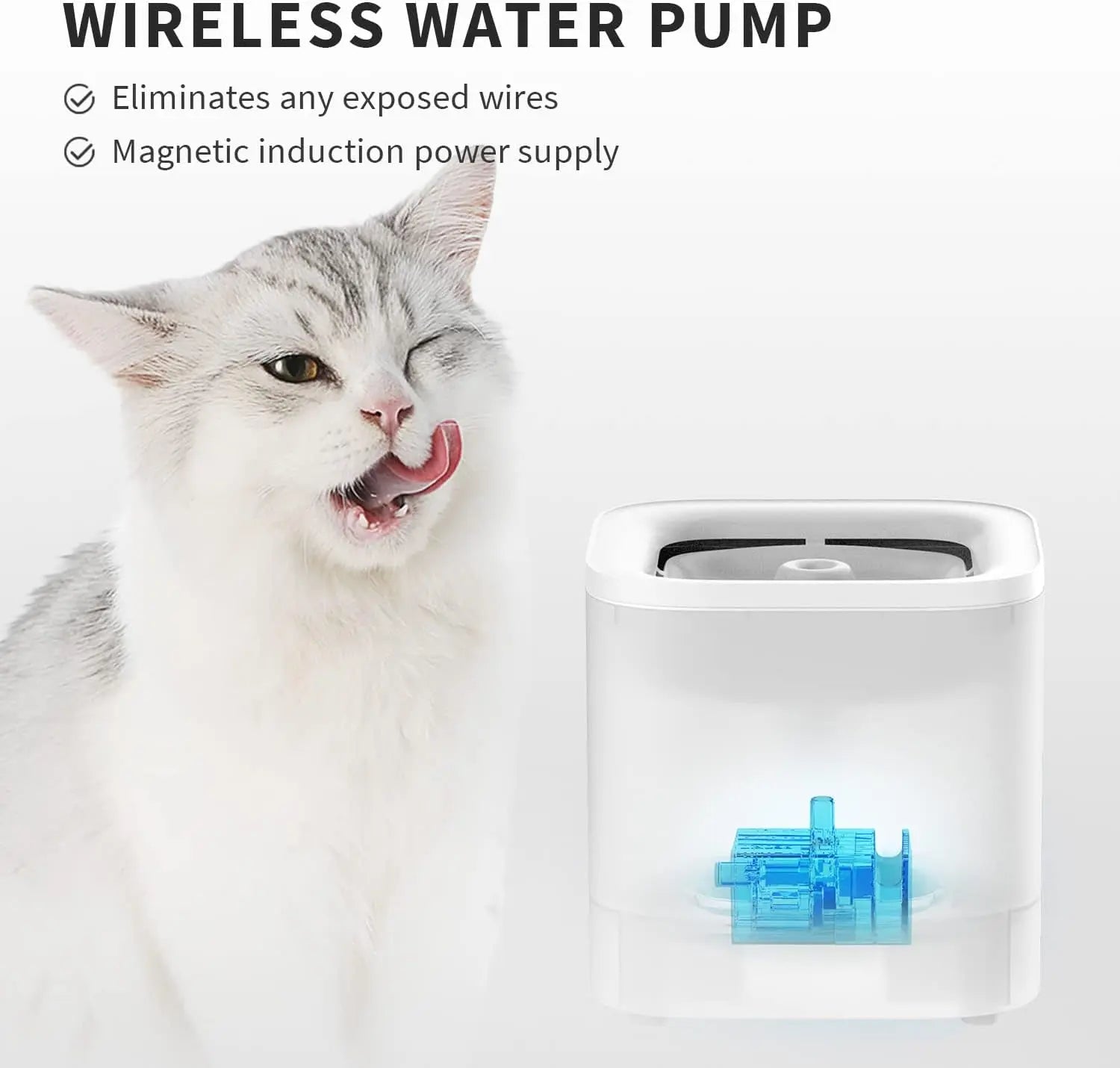 Wireless Cat Water Fountain 65oz Ultra Quiet Detachable Pump Filters