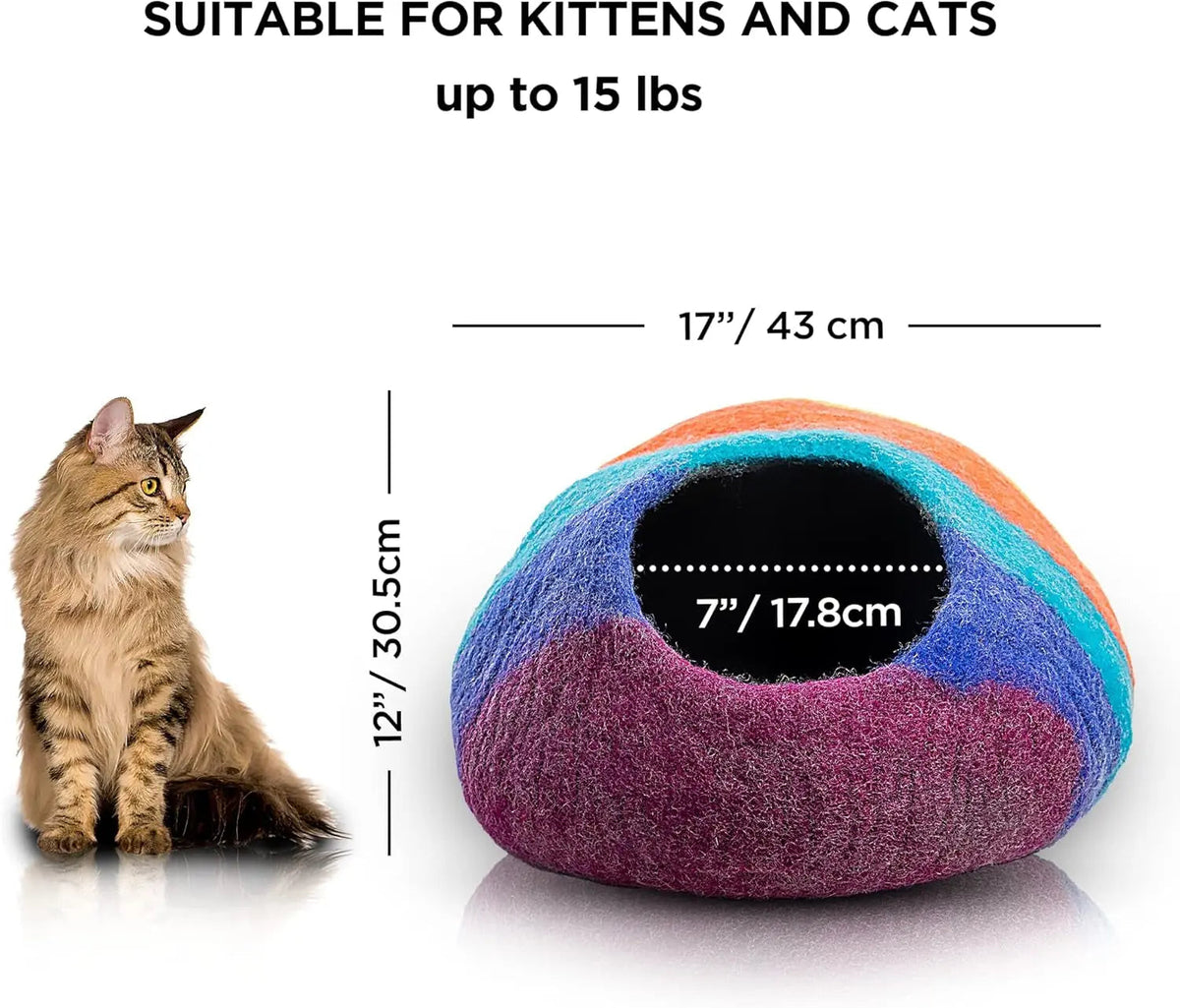Handmade Merino Wool Cat Cave Bed – Rainbow