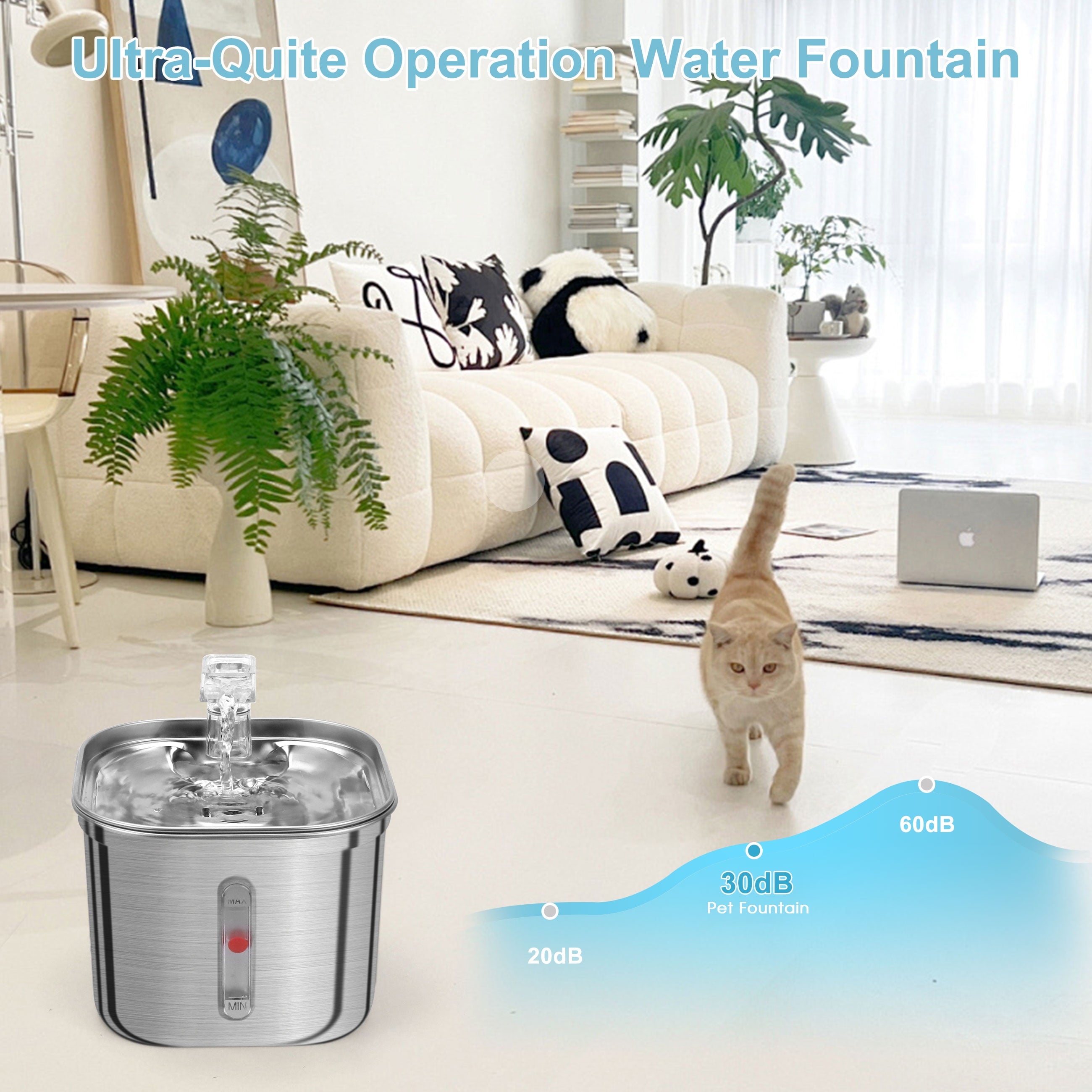 74Oz/2.2L Stainless Steel Automatic Pet Water Fountain Dispenser Cat Dog Drinking Bowl with Filters
