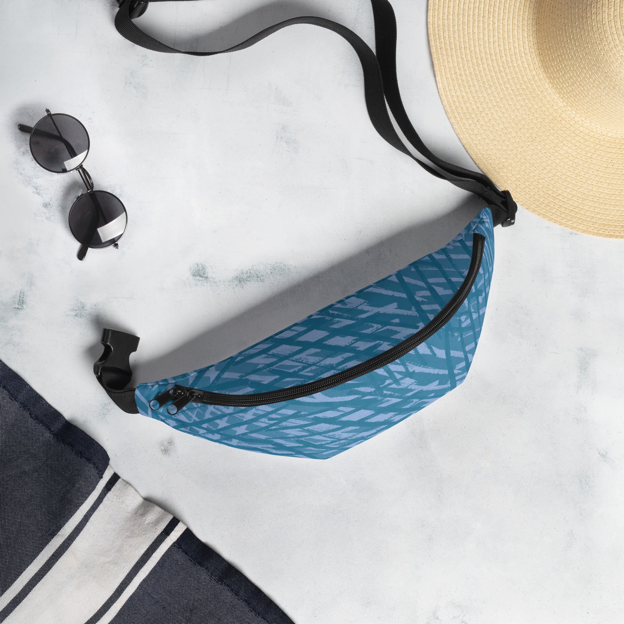 Sebastian & Clementine Blue Crosshatch Fanny Pack