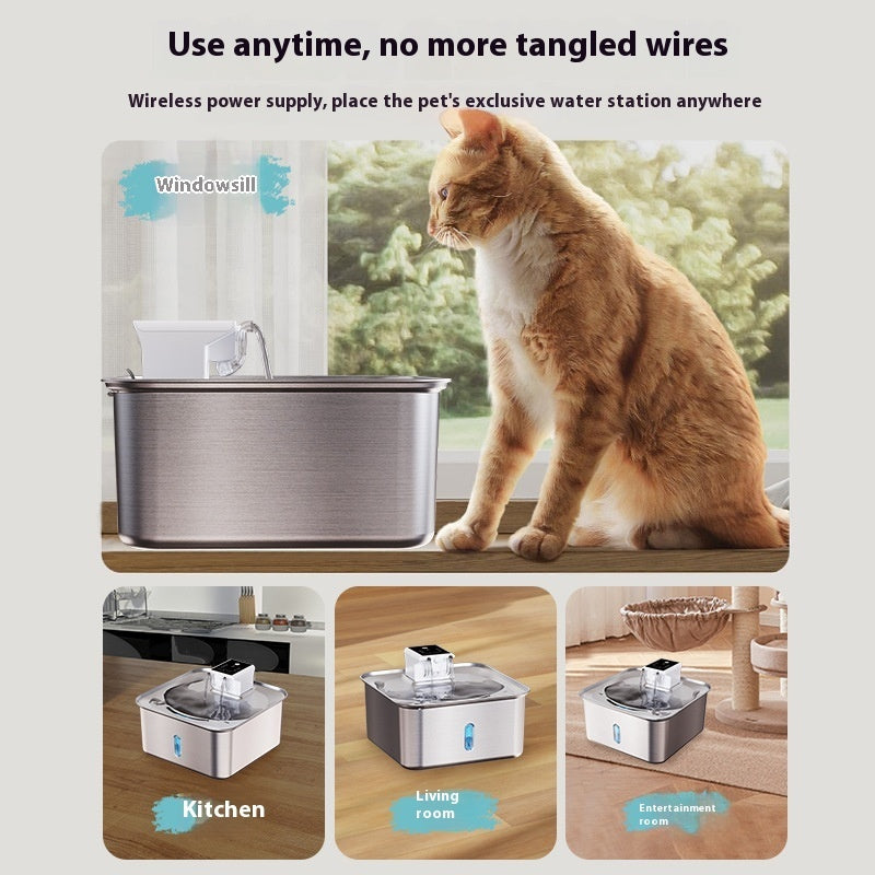 Wireless Pet Water Fountain Stainless Steel Rechargeable