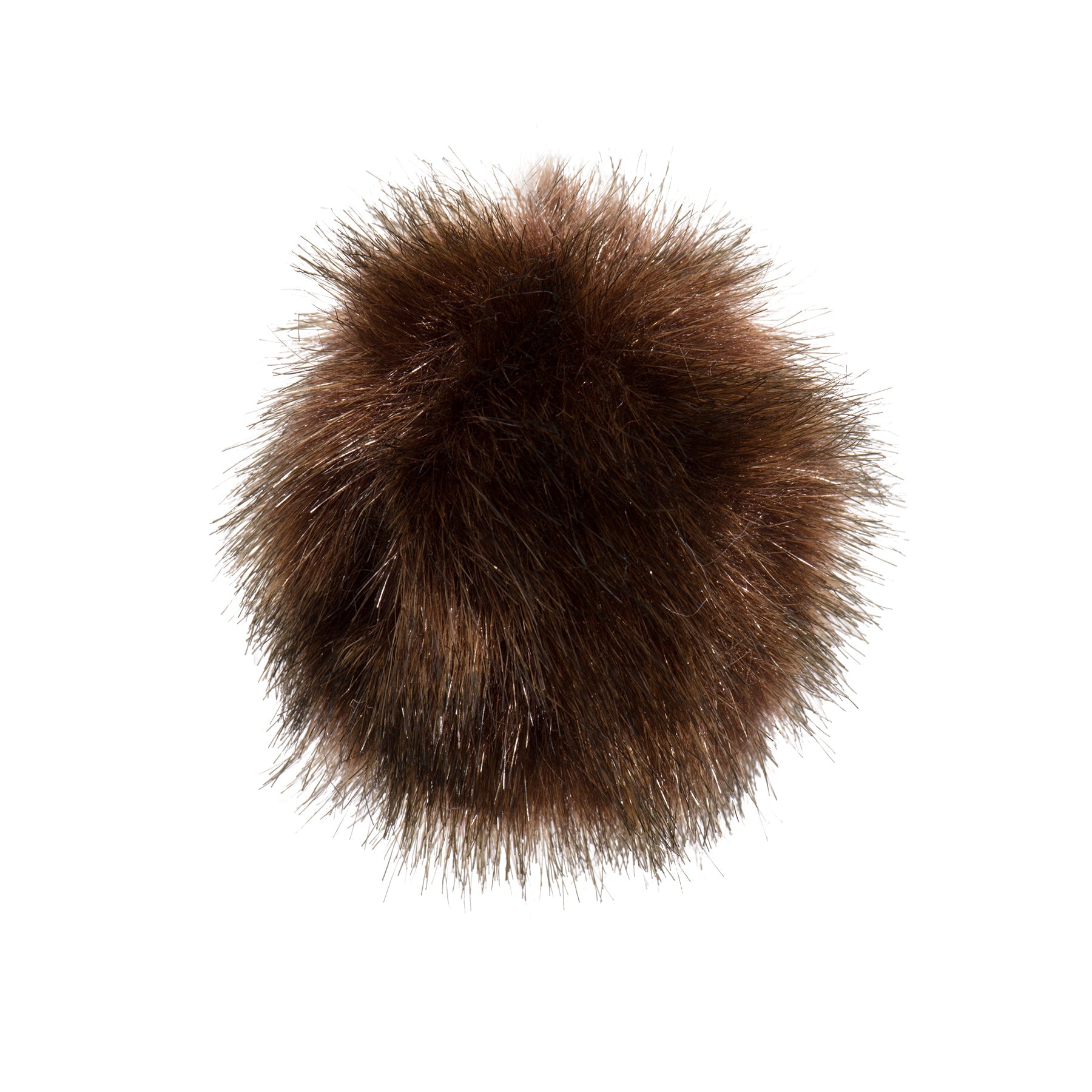 Brown fur pom-pom cat toy on a white background