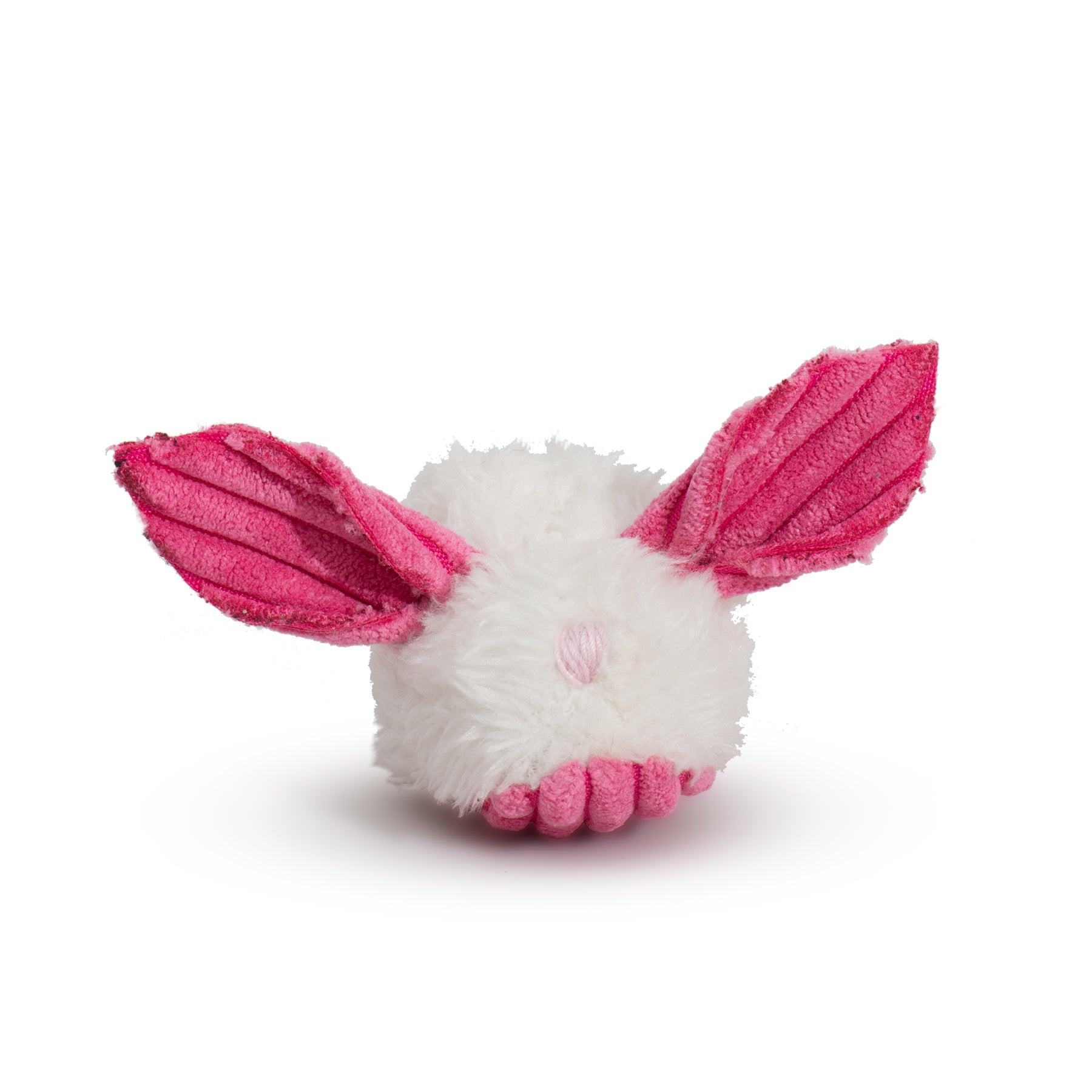 White ball with pink ears on a white background.