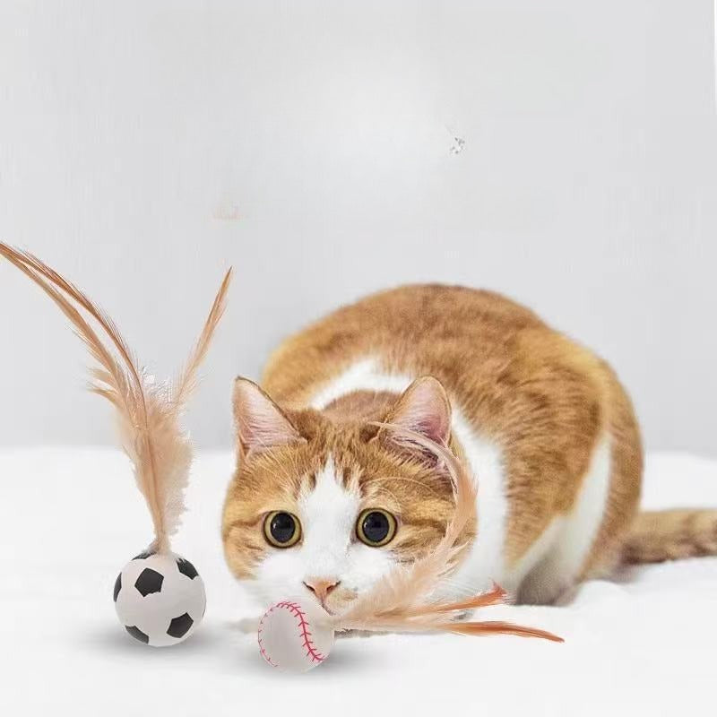 Cat Self-Entertainment Feather Bouncy Balls