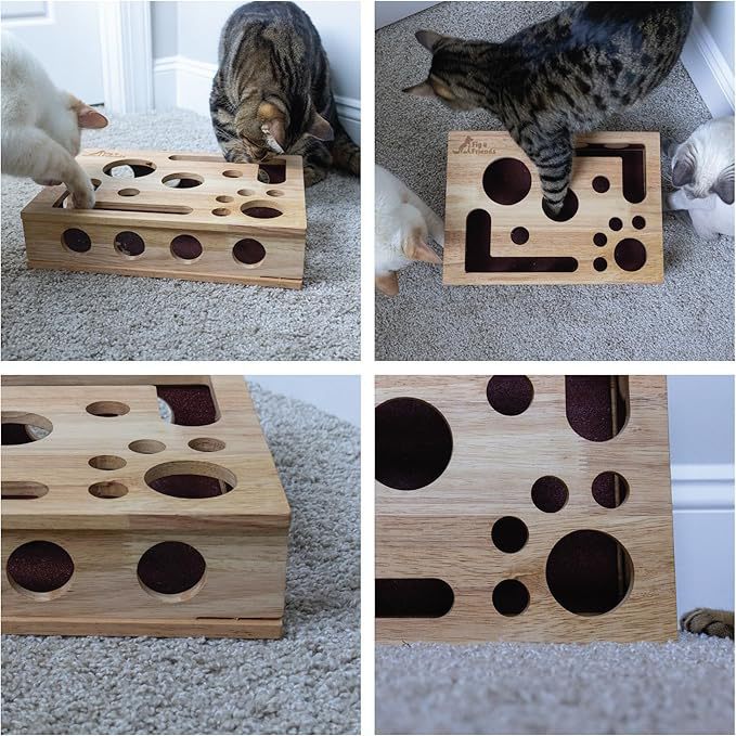 Solid Wood Maze Cat Nail File Enrichment Puzzle
