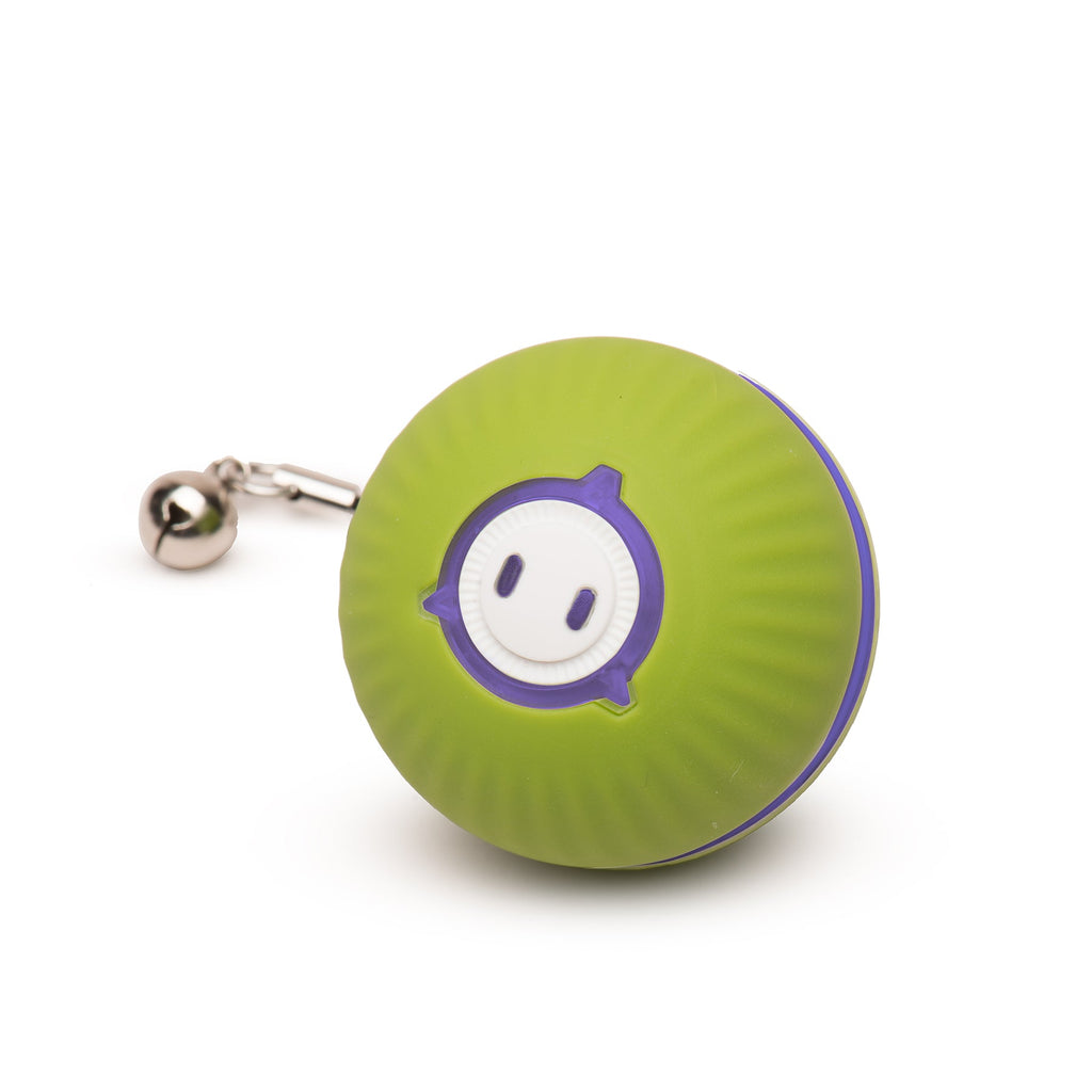 Green ball with a smiley face design on a white background.