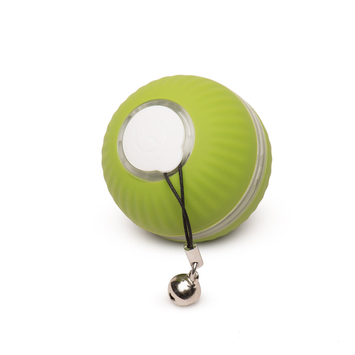 Green ball with a mirror and bell on a white background.