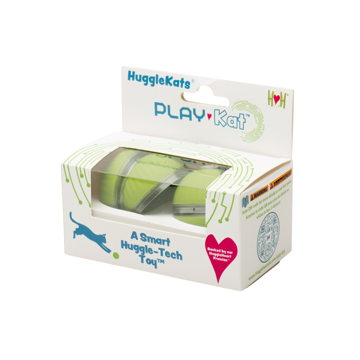 Packaged cat toy with green balls on a white background.